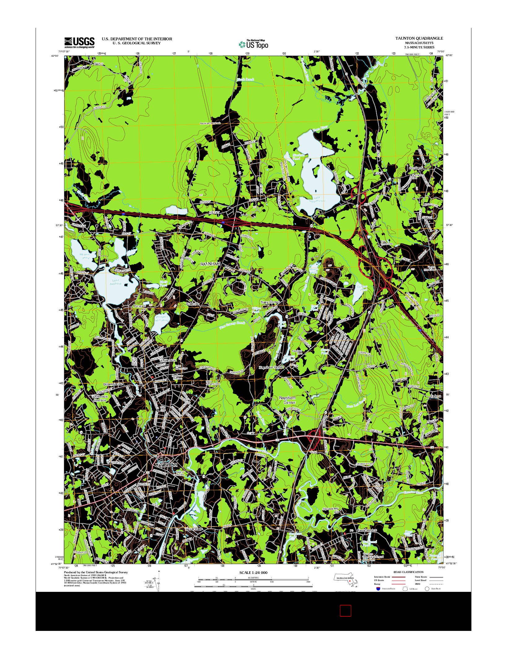 USGS US TOPO 7.5-MINUTE MAP FOR TAUNTON, MA 2012