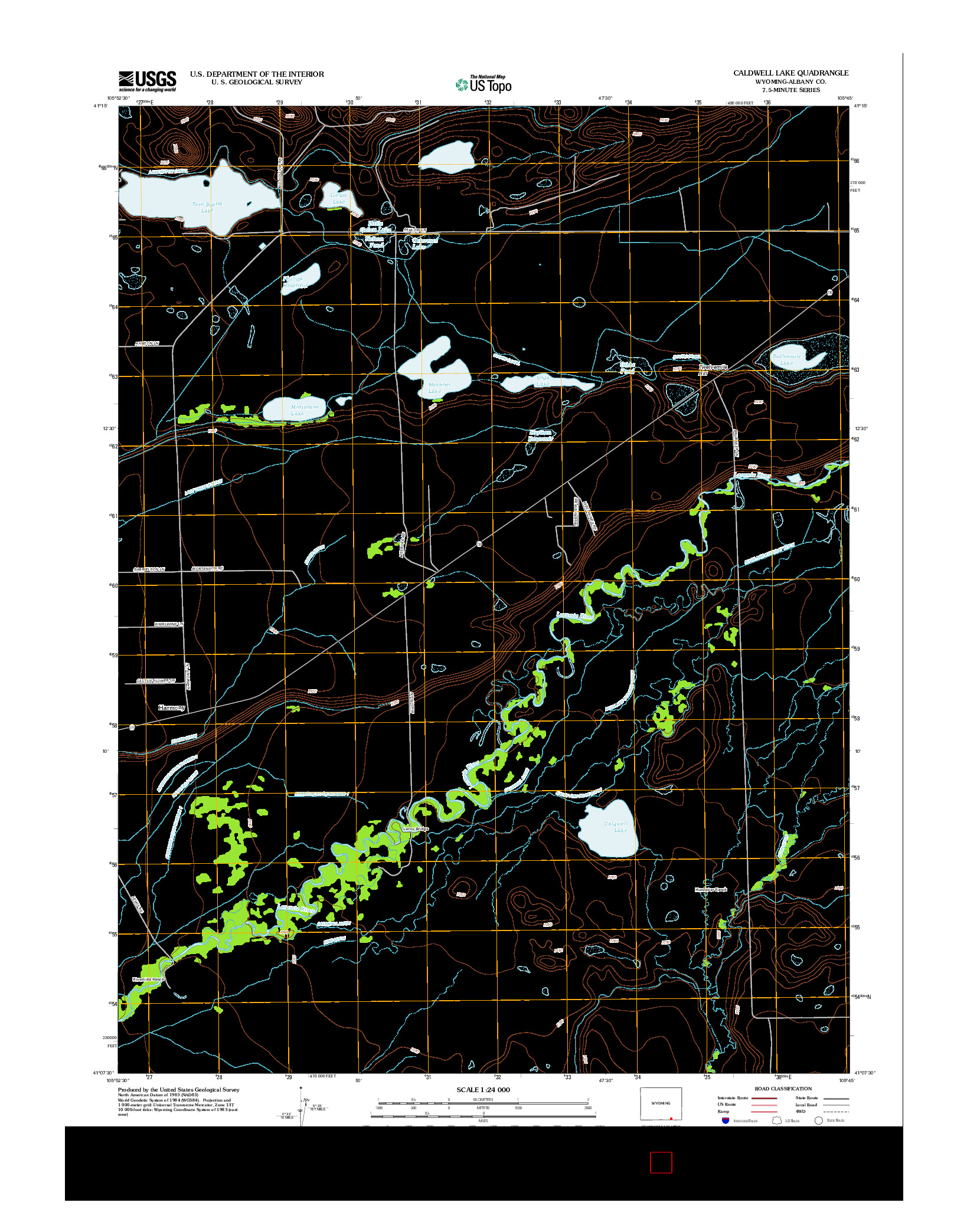 USGS US TOPO 7.5-MINUTE MAP FOR CALDWELL LAKE, WY 2012