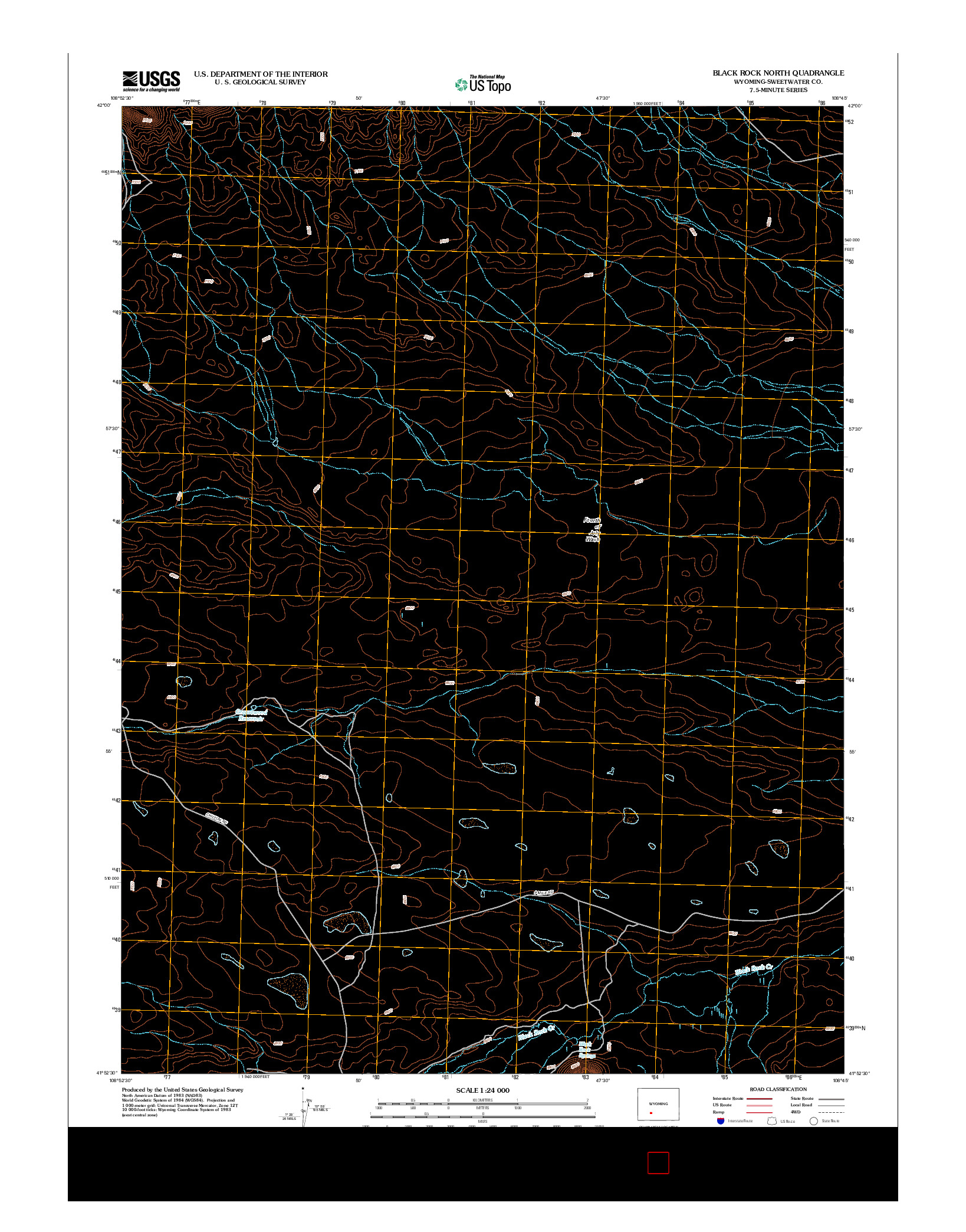 USGS US TOPO 7.5-MINUTE MAP FOR BLACK ROCK NORTH, WY 2012