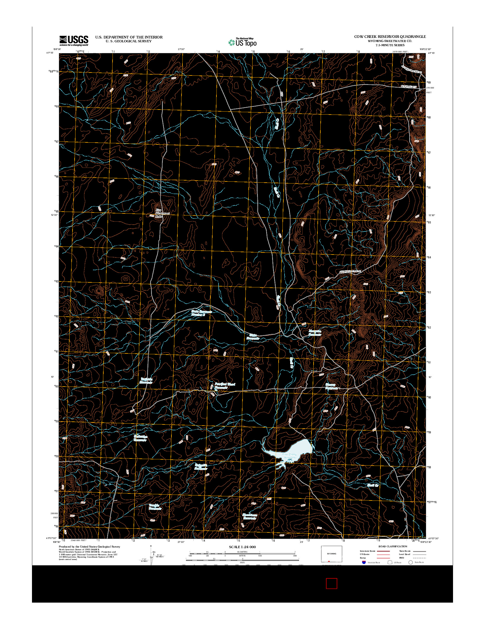 USGS US TOPO 7.5-MINUTE MAP FOR COW CREEK RESERVOIR, WY 2012