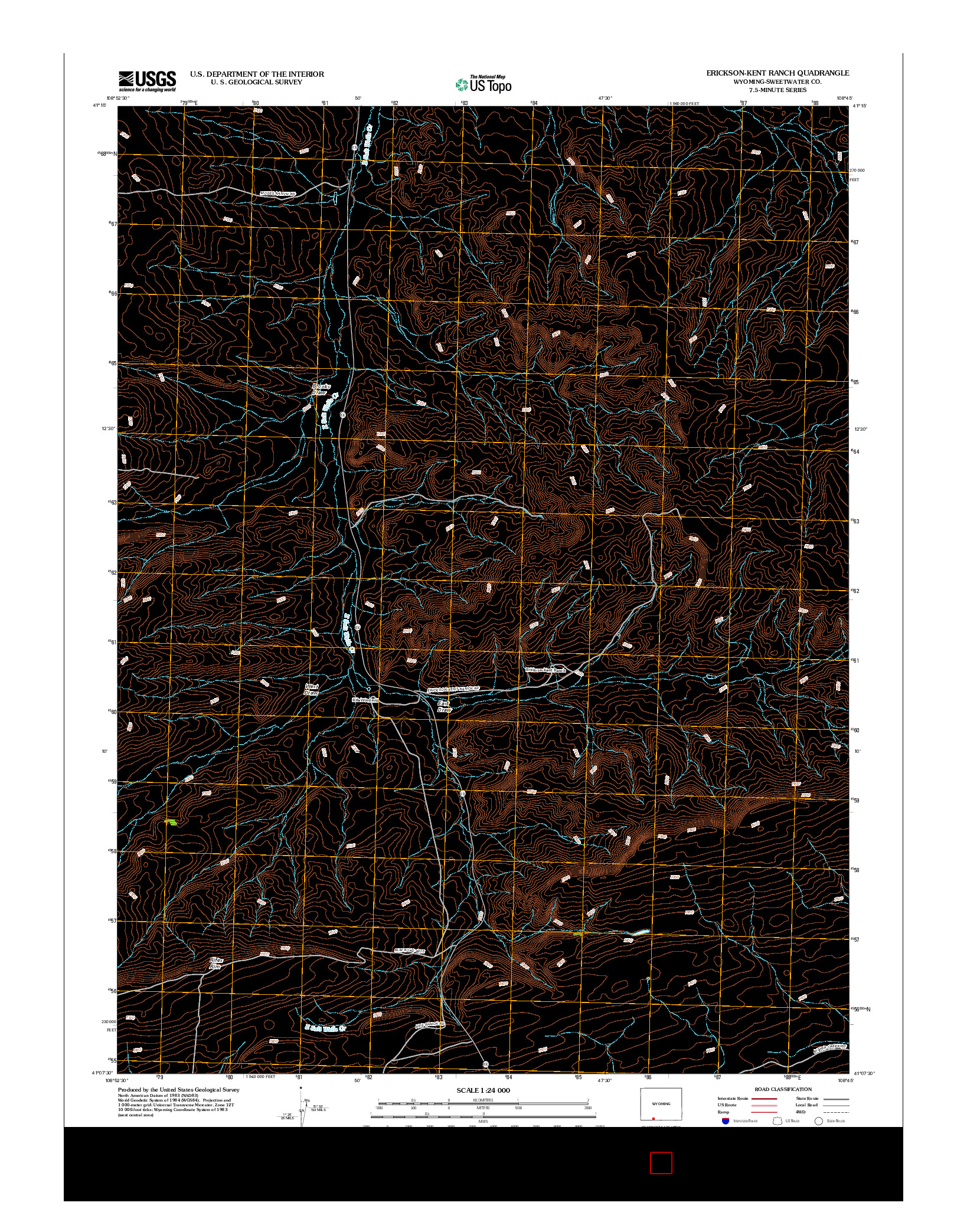 USGS US TOPO 7.5-MINUTE MAP FOR ERICKSON-KENT RANCH, WY 2012
