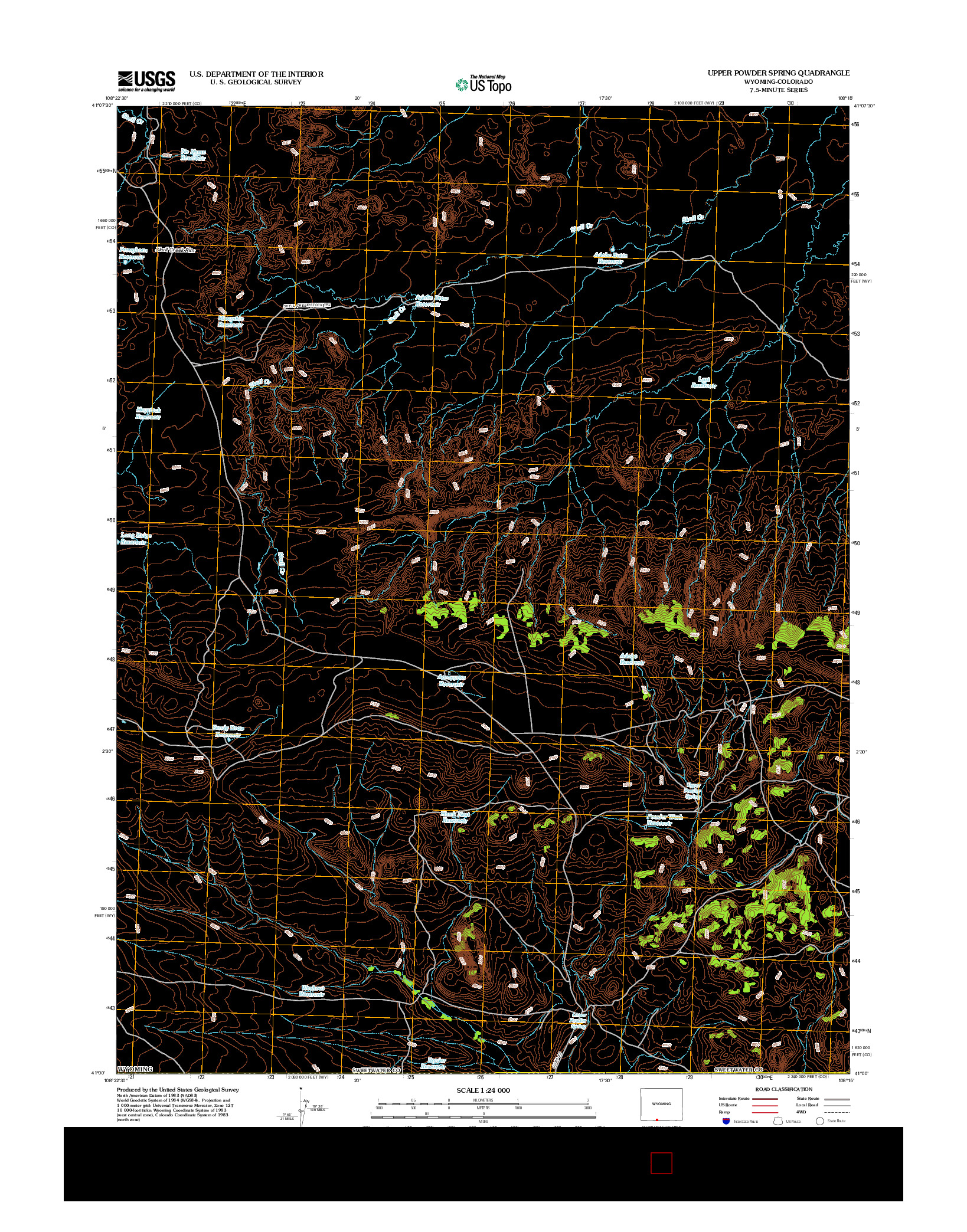 USGS US TOPO 7.5-MINUTE MAP FOR UPPER POWDER SPRING, WY-CO 2012