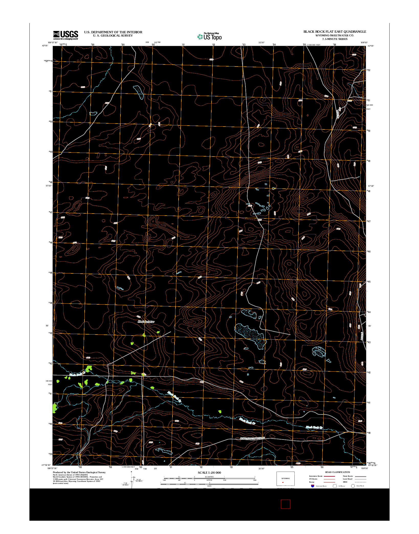 USGS US TOPO 7.5-MINUTE MAP FOR BLACK ROCK FLAT EAST, WY 2012