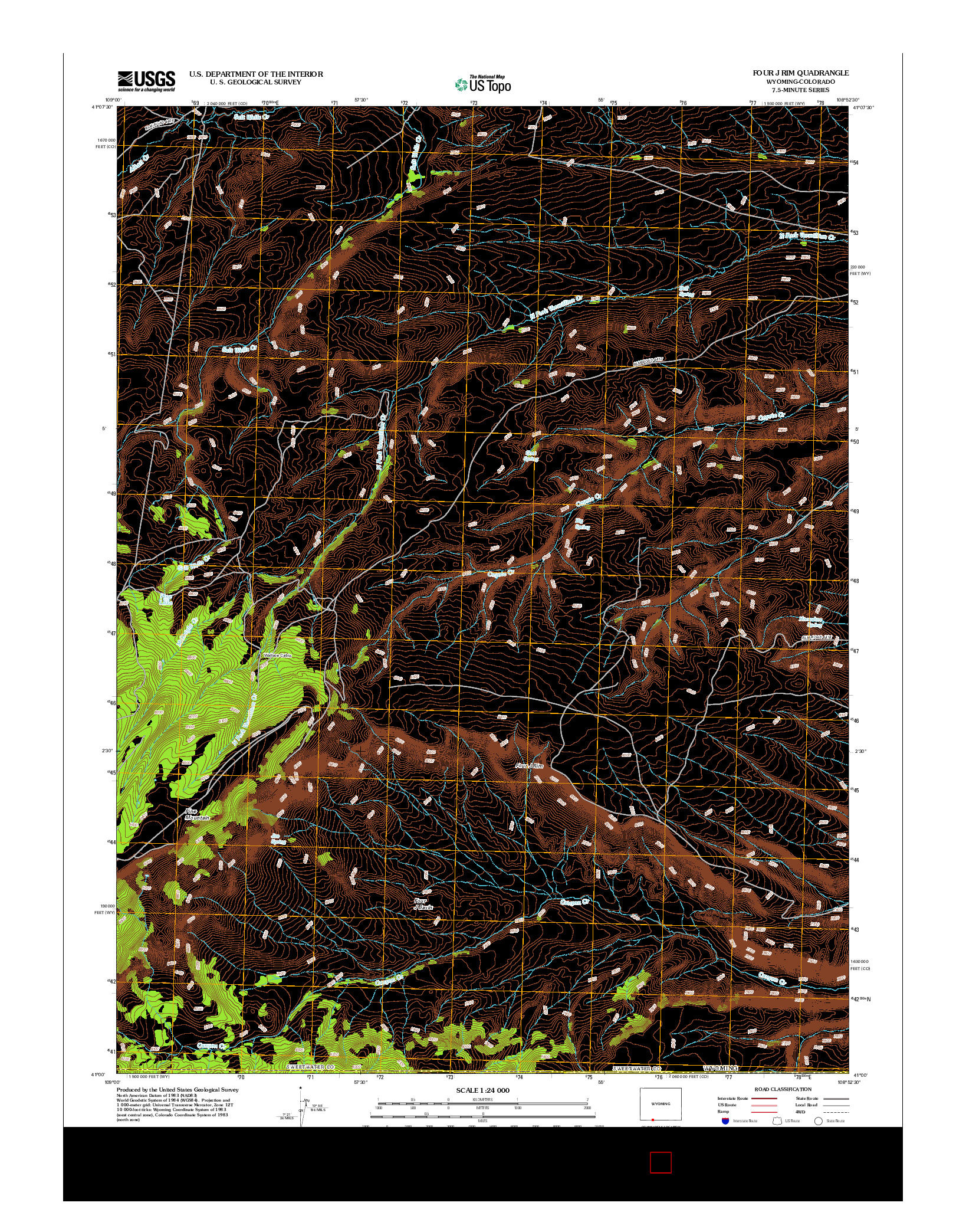 USGS US TOPO 7.5-MINUTE MAP FOR FOUR J RIM, WY-CO 2012