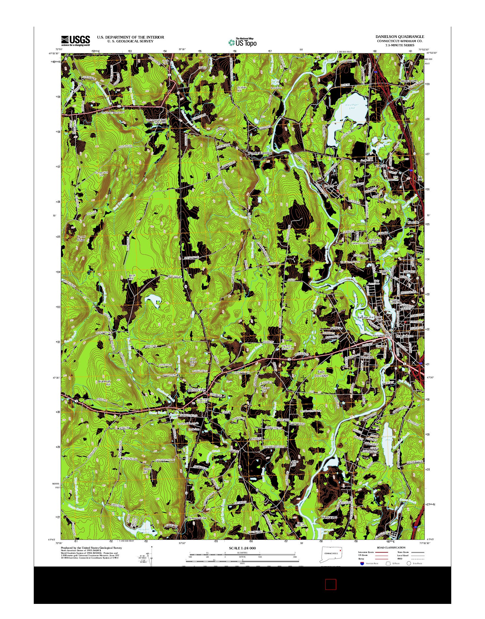 USGS US TOPO 7.5-MINUTE MAP FOR DANIELSON, CT 2012