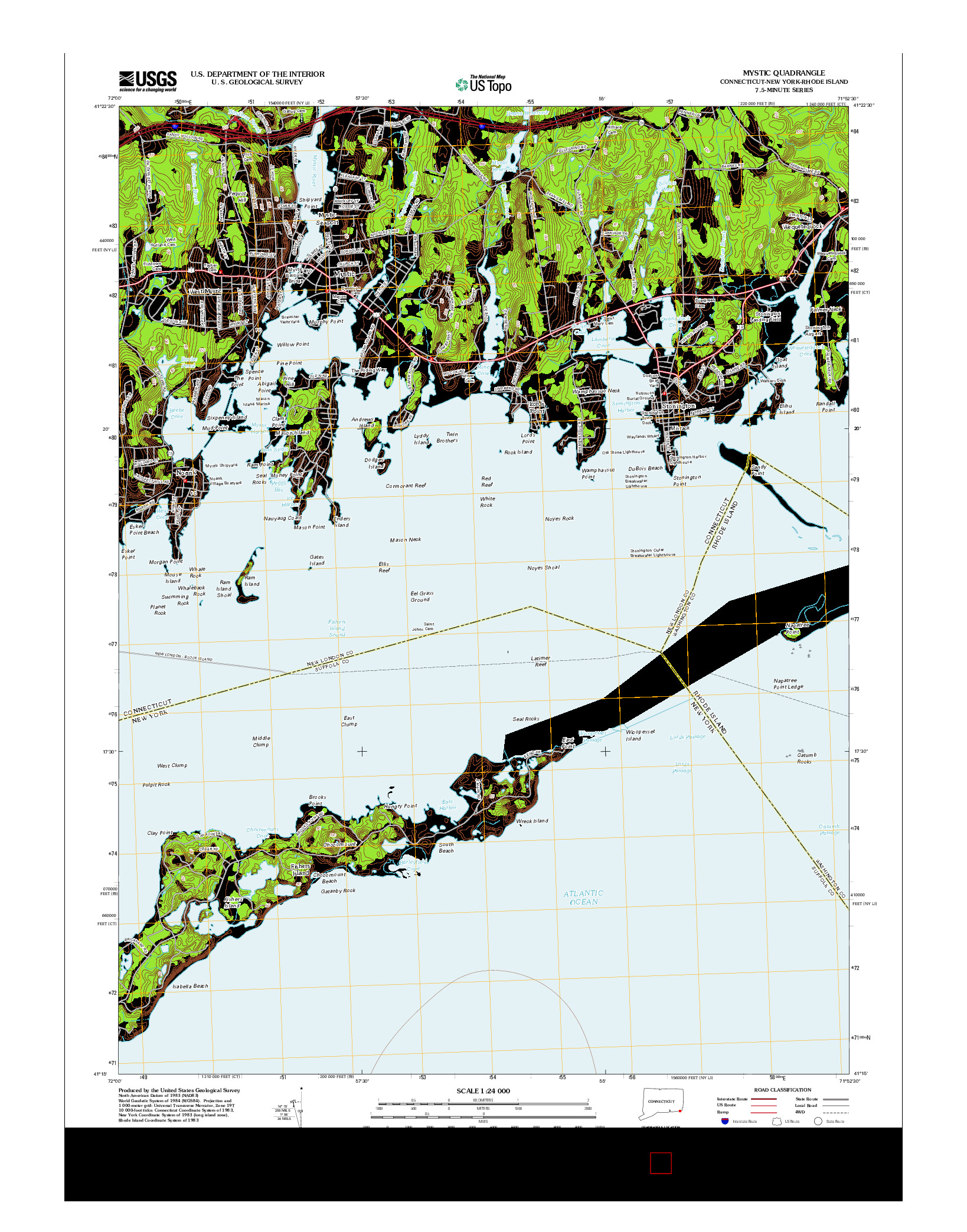 USGS US TOPO 7.5-MINUTE MAP FOR MYSTIC, CT-NY-RI 2012