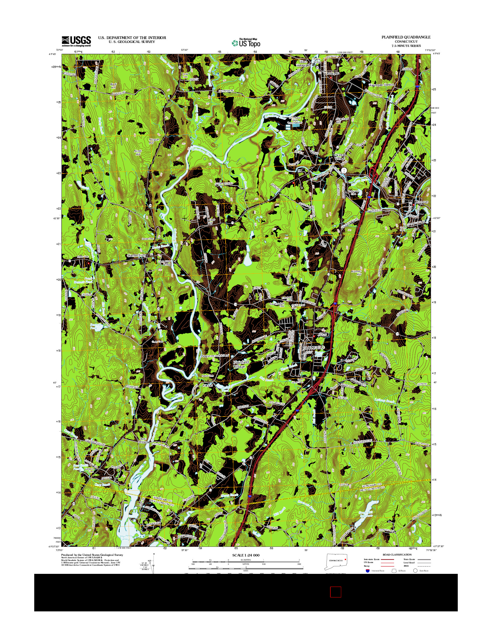 USGS US TOPO 7.5-MINUTE MAP FOR PLAINFIELD, CT 2012