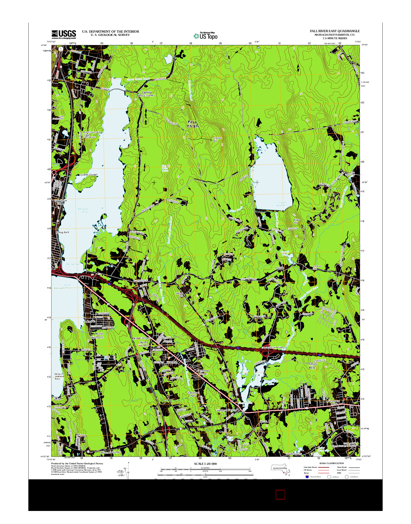 USGS US TOPO 7.5-MINUTE MAP FOR FALL RIVER EAST, MA 2012