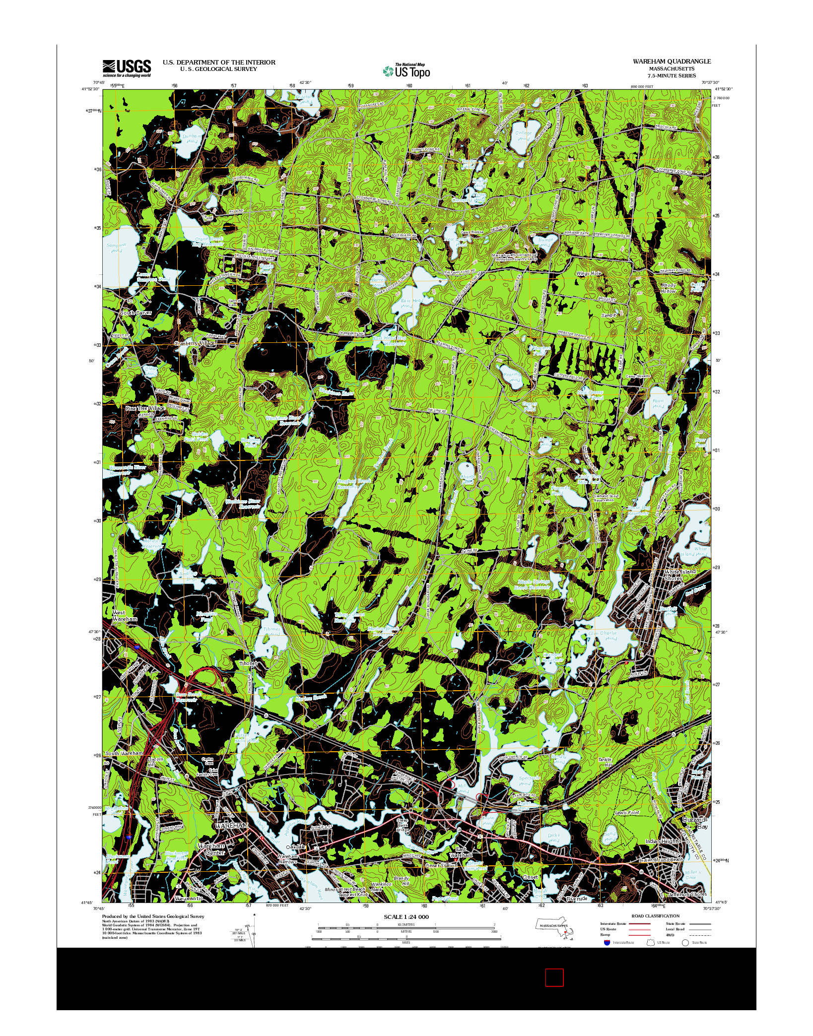 USGS US TOPO 7.5-MINUTE MAP FOR WAREHAM, MA 2012