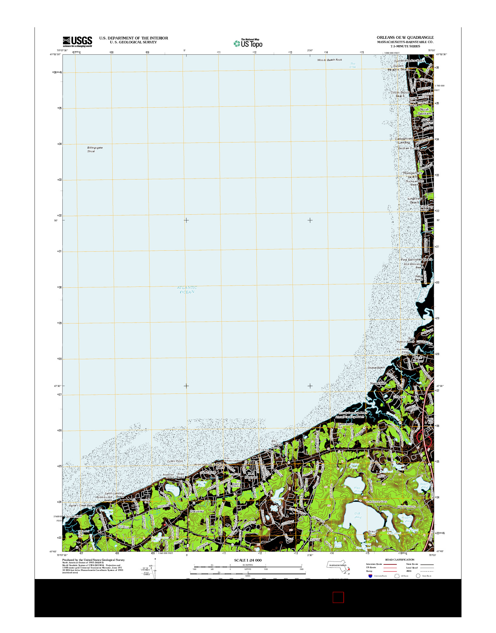 USGS US TOPO 7.5-MINUTE MAP FOR ORLEANS OE W, MA 2012