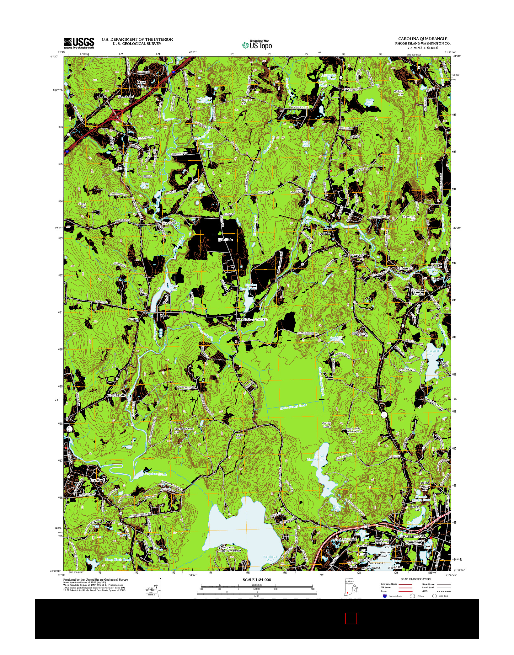 USGS US TOPO 7.5-MINUTE MAP FOR CAROLINA, RI 2012