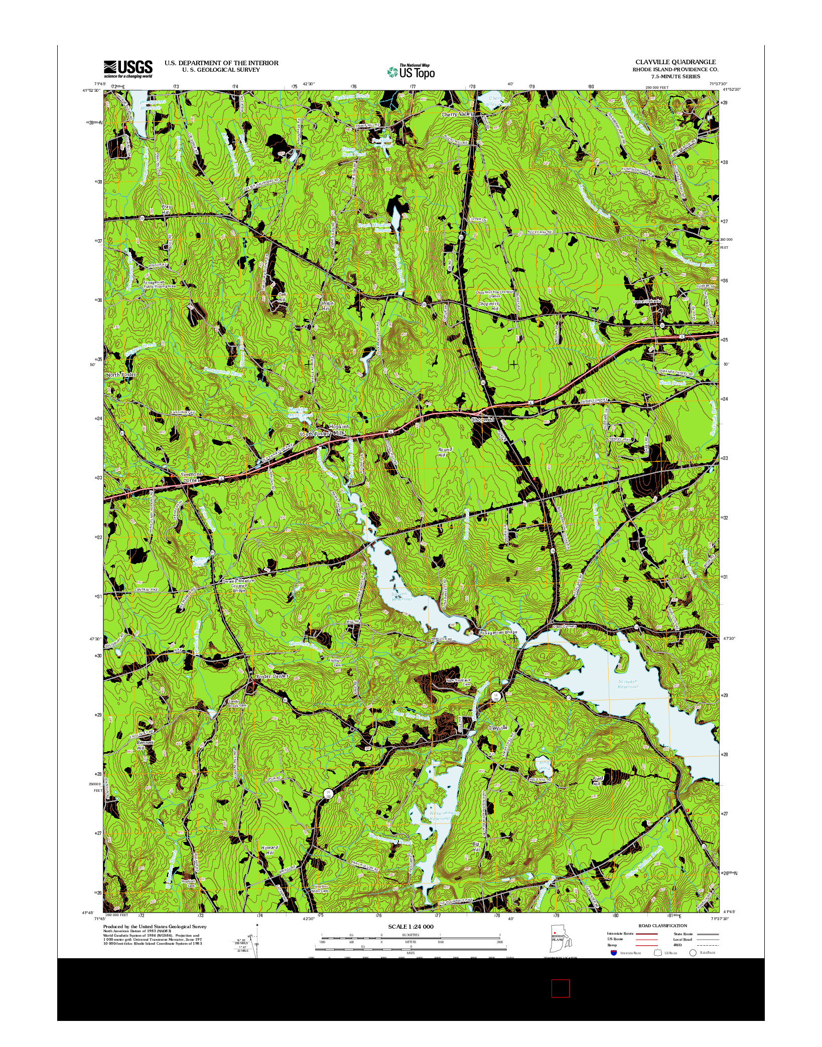 USGS US TOPO 7.5-MINUTE MAP FOR CLAYVILLE, RI 2012