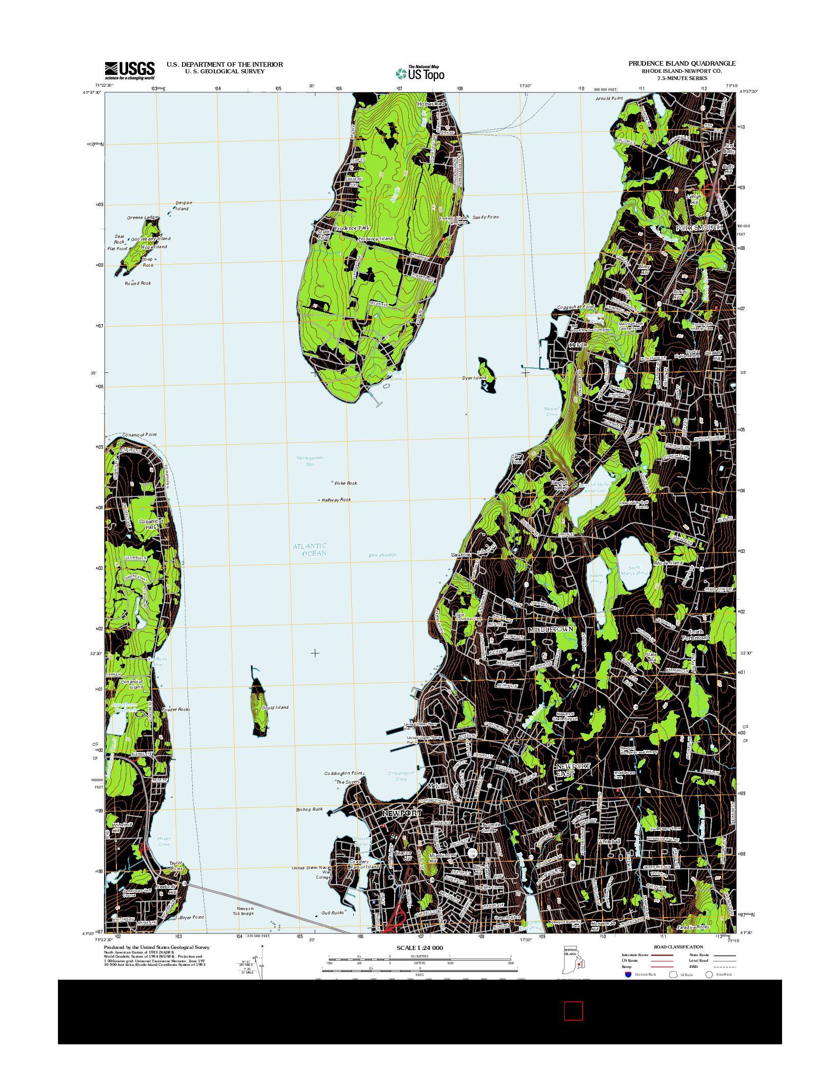 USGS US TOPO 7.5-MINUTE MAP FOR PRUDENCE ISLAND, RI 2012