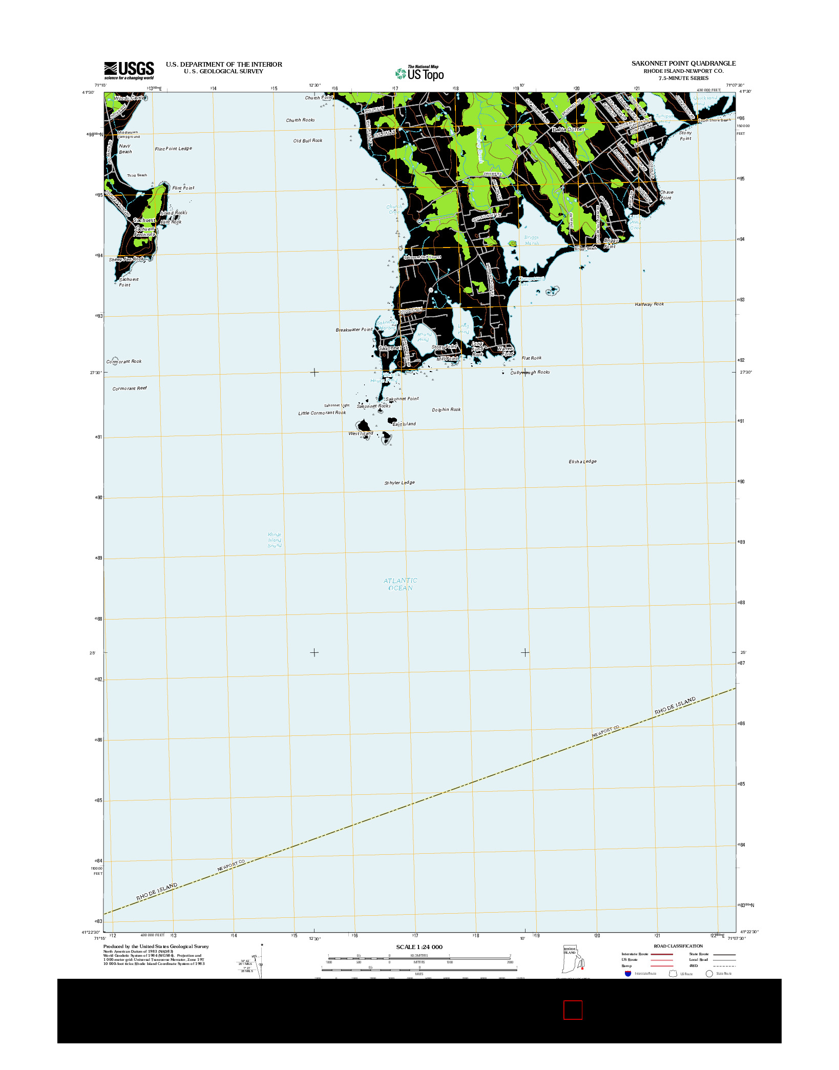 USGS US TOPO 7.5-MINUTE MAP FOR SAKONNET POINT, RI 2012