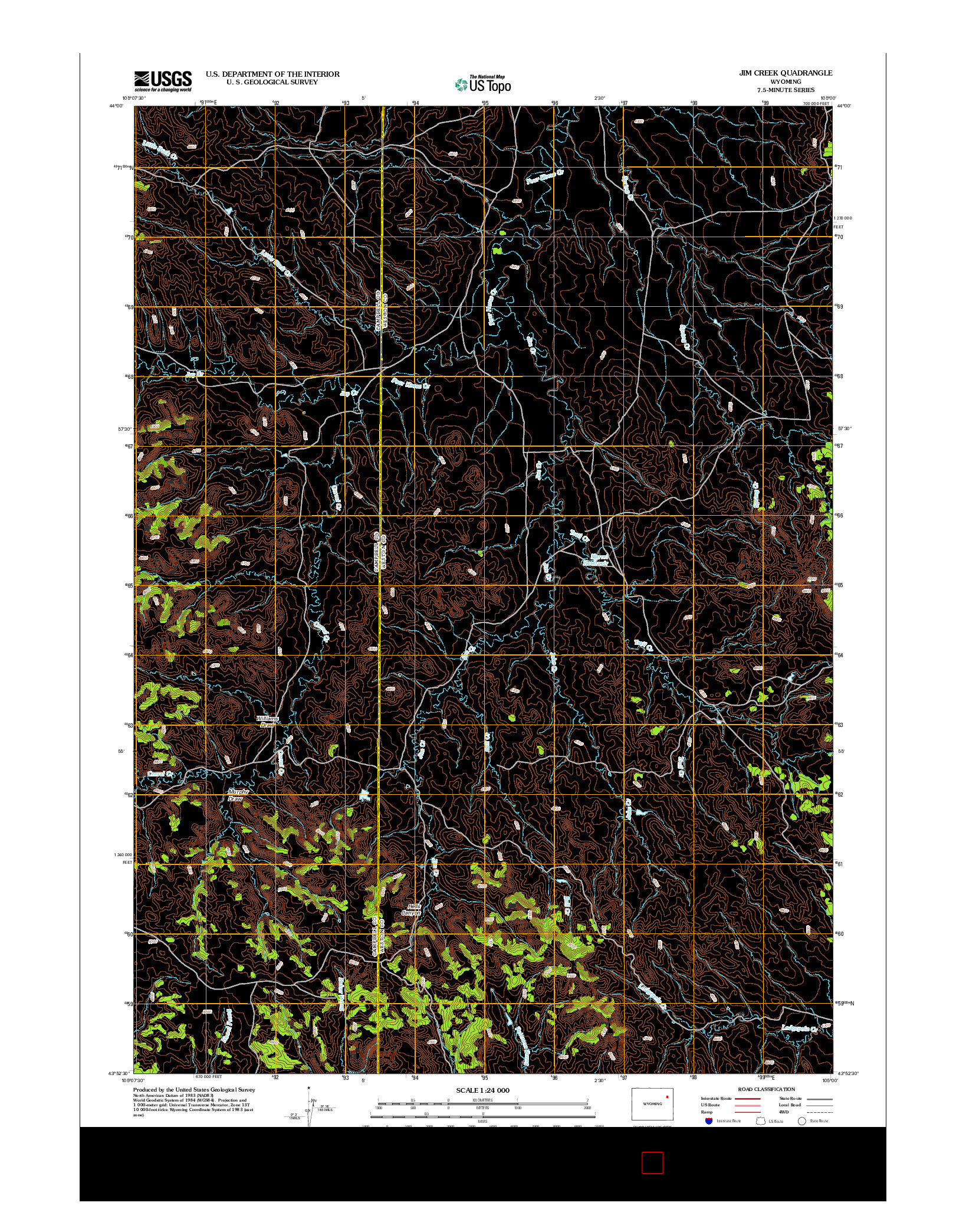 USGS US TOPO 7.5-MINUTE MAP FOR JIM CREEK, WY 2012