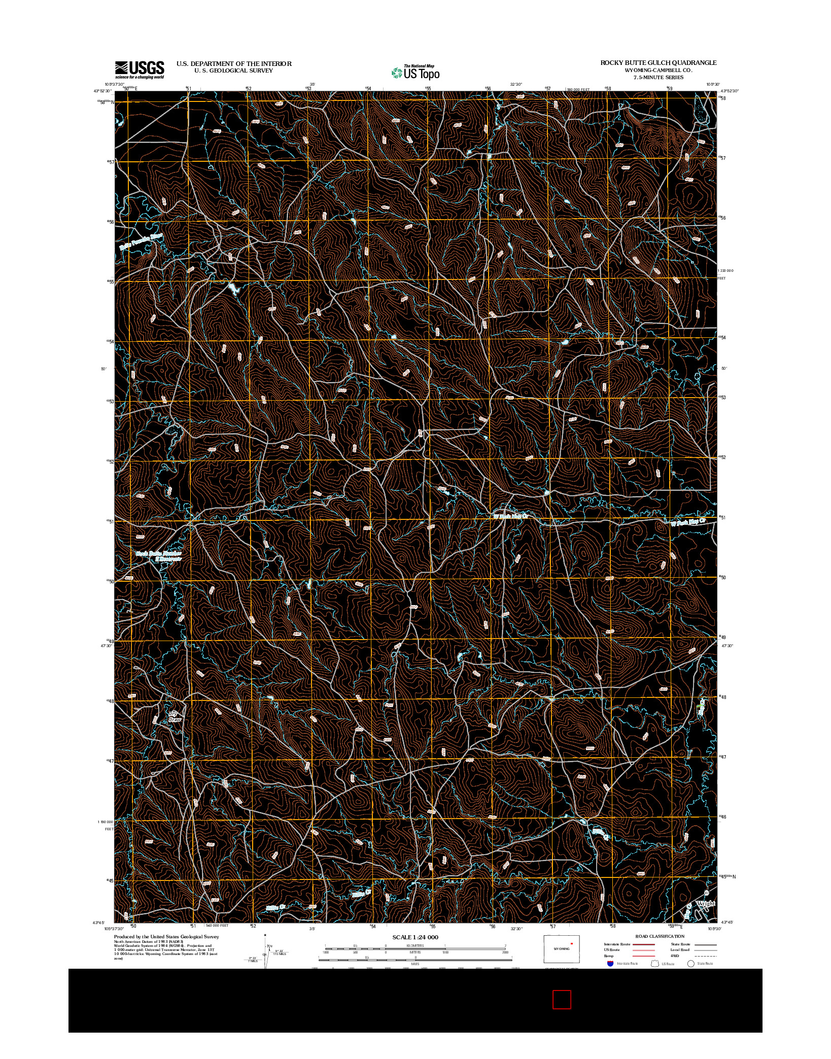 USGS US TOPO 7.5-MINUTE MAP FOR ROCKY BUTTE GULCH, WY 2012