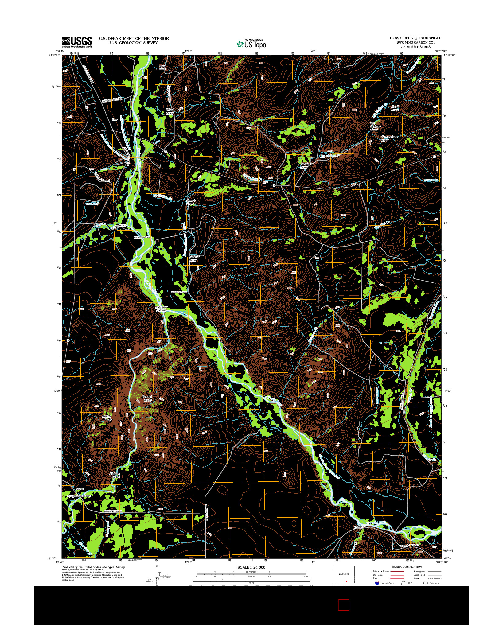 USGS US TOPO 7.5-MINUTE MAP FOR COW CREEK, WY 2012