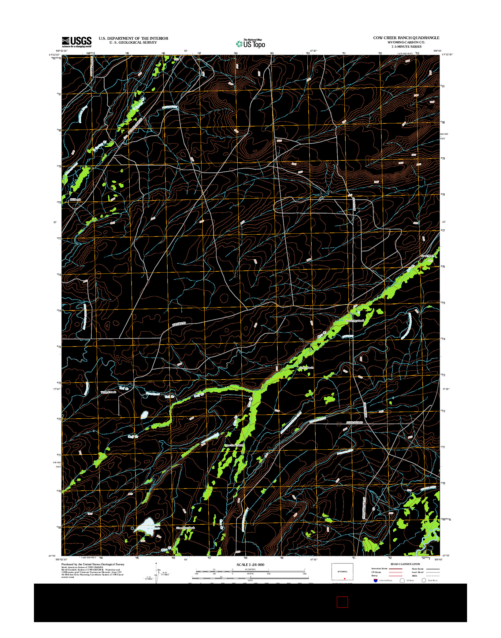 USGS US TOPO 7.5-MINUTE MAP FOR COW CREEK RANCH, WY 2012