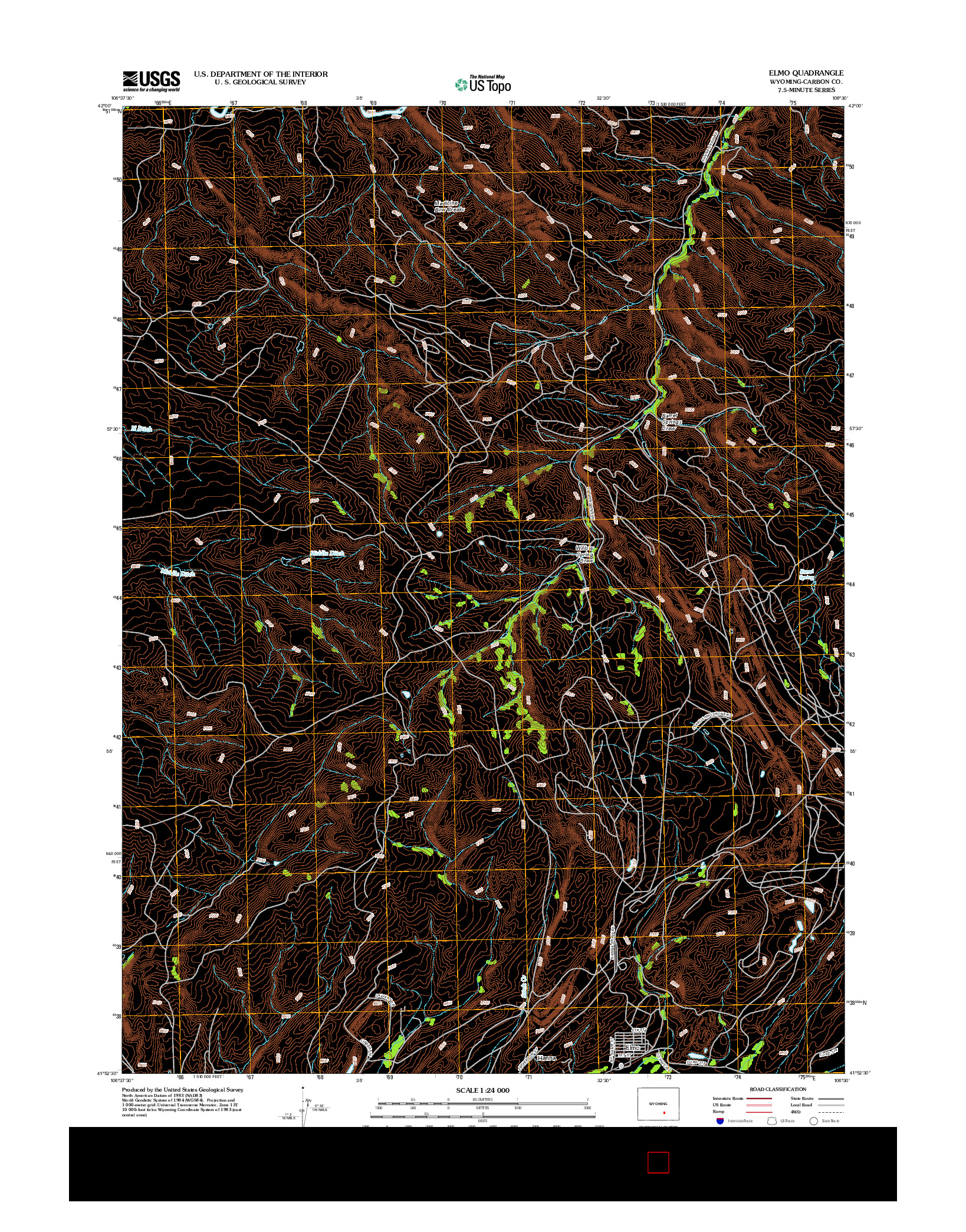 USGS US TOPO 7.5-MINUTE MAP FOR ELMO, WY 2012