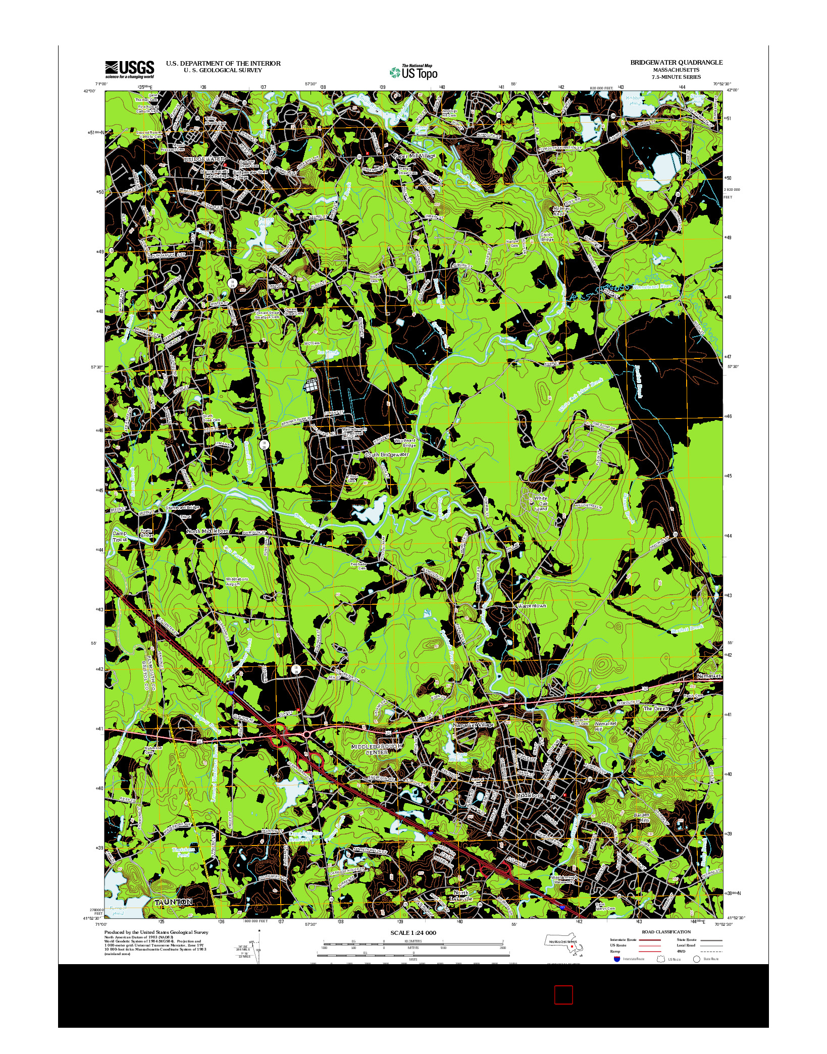 USGS US TOPO 7.5-MINUTE MAP FOR BRIDGEWATER, MA 2012