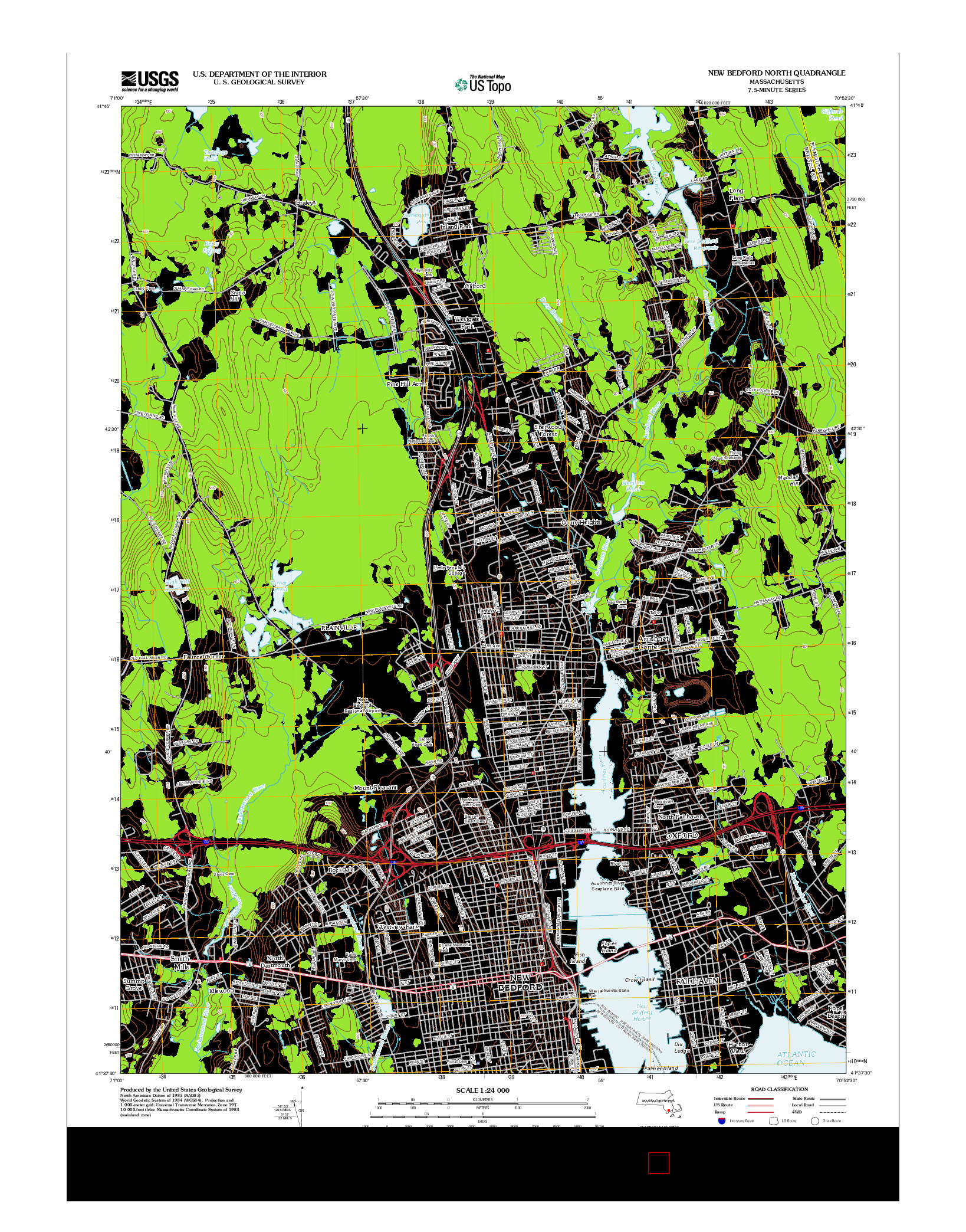 USGS US TOPO 7.5-MINUTE MAP FOR NEW BEDFORD NORTH, MA 2012