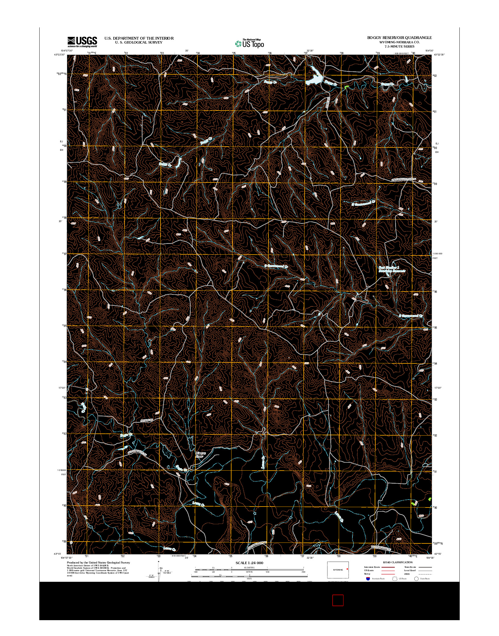 USGS US TOPO 7.5-MINUTE MAP FOR BOGGY RESERVOIR, WY 2012