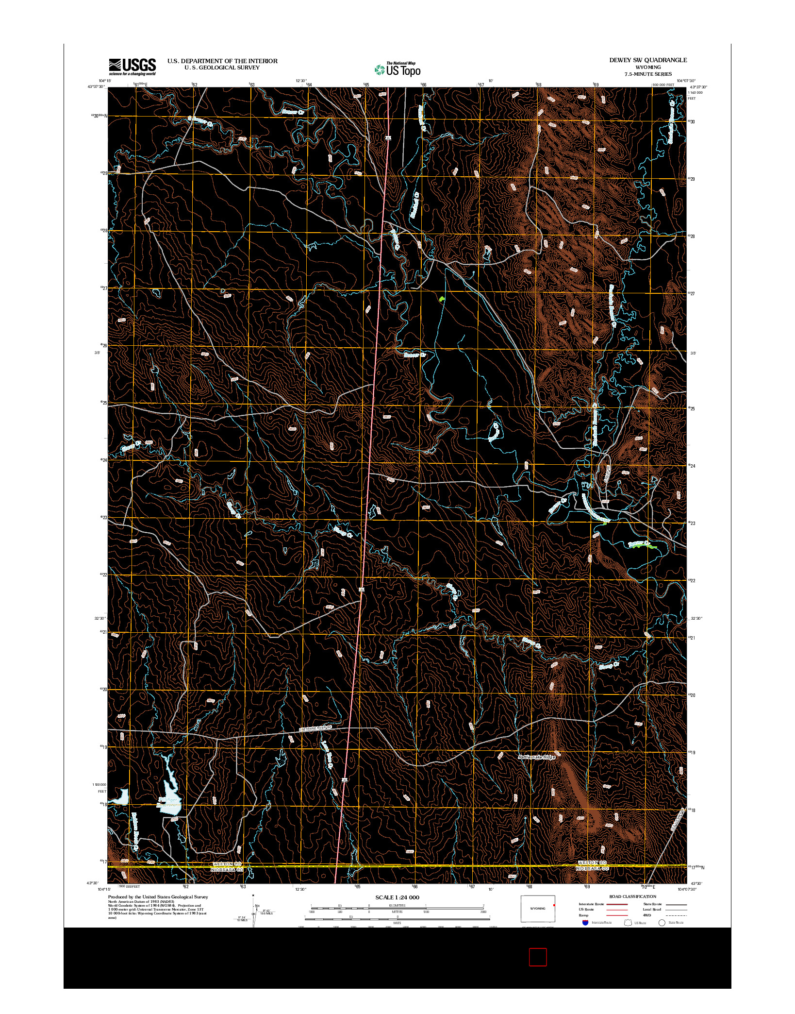 USGS US TOPO 7.5-MINUTE MAP FOR DEWEY SW, WY 2012
