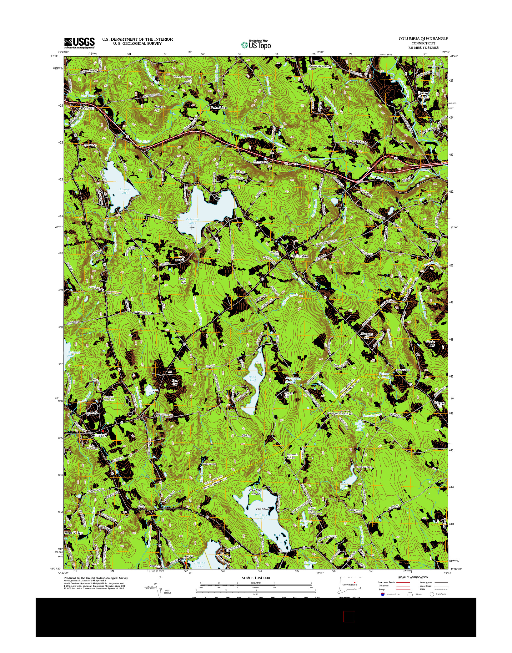 USGS US TOPO 7.5-MINUTE MAP FOR COLUMBIA, CT 2012