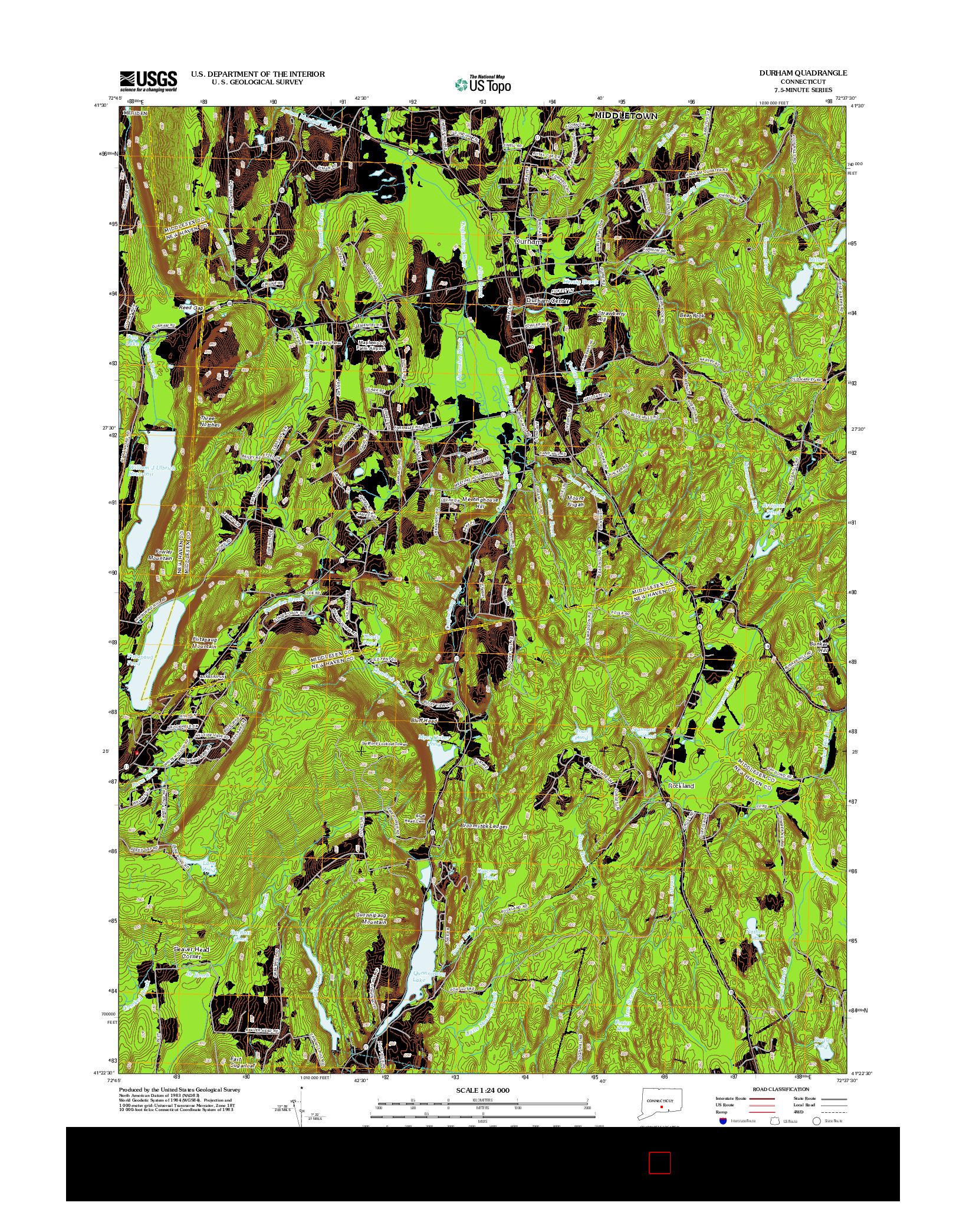 USGS US TOPO 7.5-MINUTE MAP FOR DURHAM, CT 2012