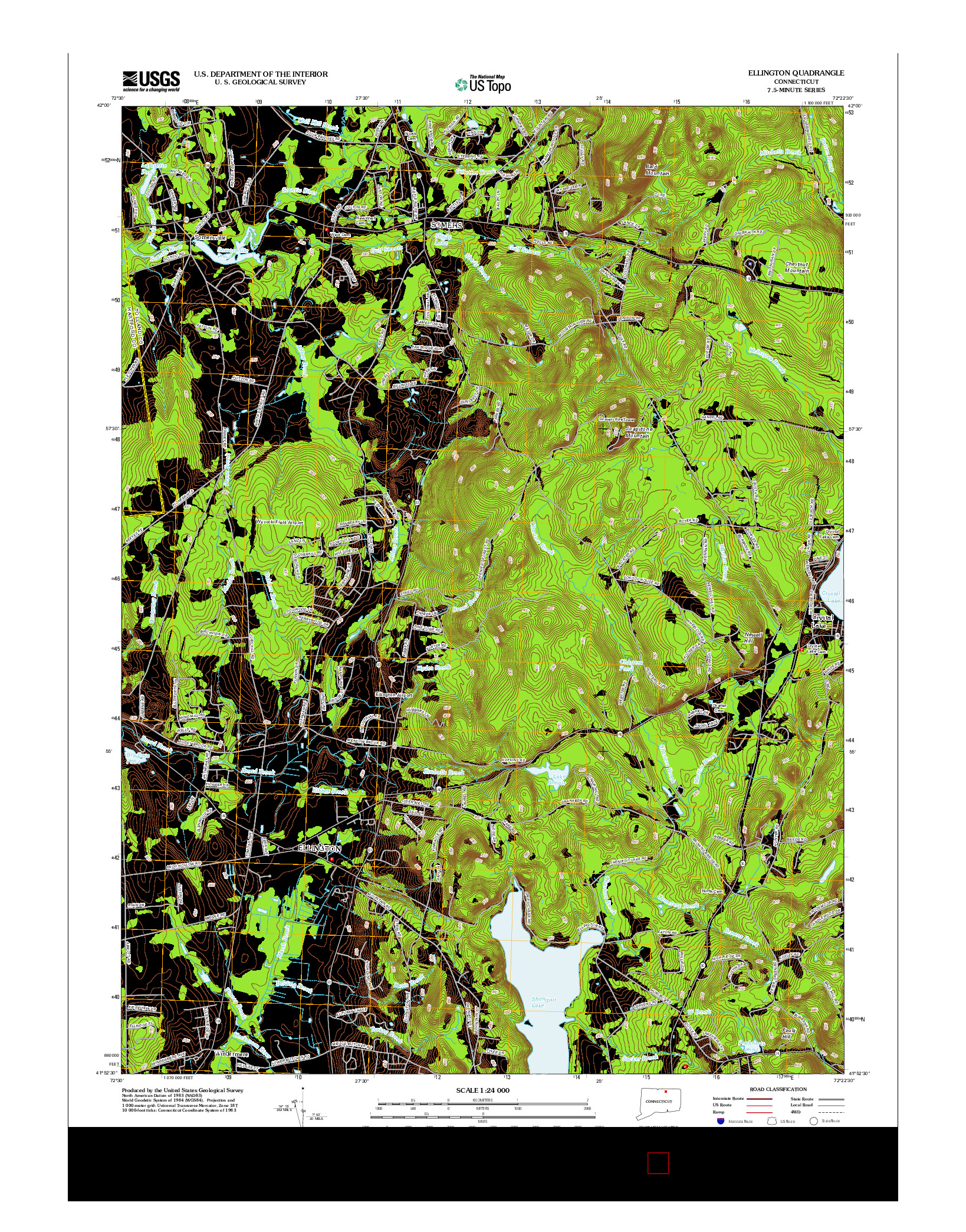 USGS US TOPO 7.5-MINUTE MAP FOR ELLINGTON, CT 2012