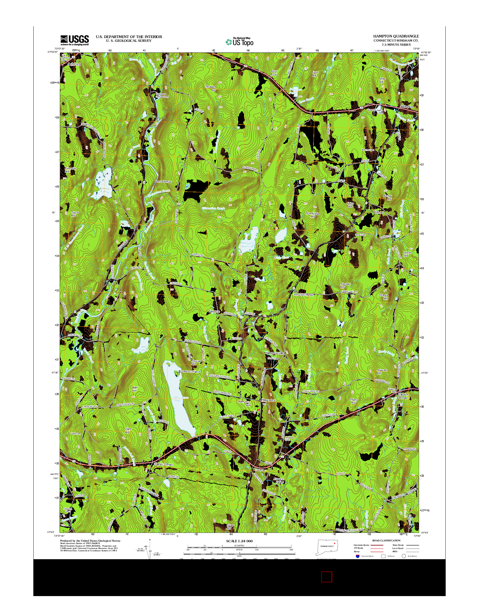 USGS US TOPO 7.5-MINUTE MAP FOR HAMPTON, CT 2012