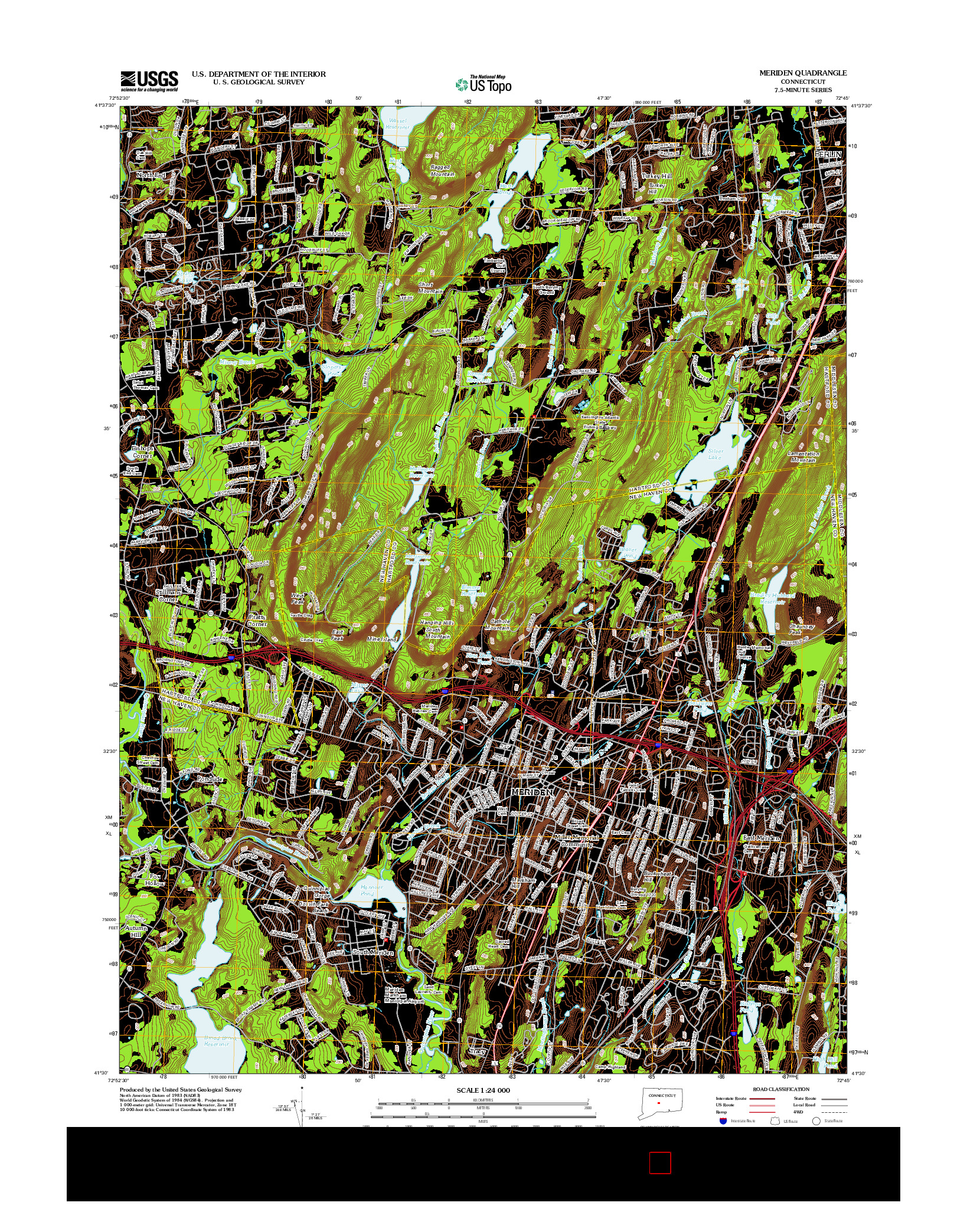 USGS US TOPO 7.5-MINUTE MAP FOR MERIDEN, CT 2012