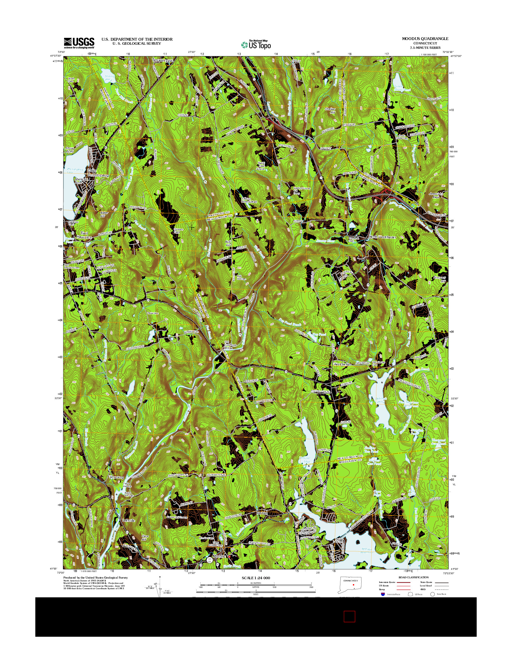 USGS US TOPO 7.5-MINUTE MAP FOR MOODUS, CT 2012