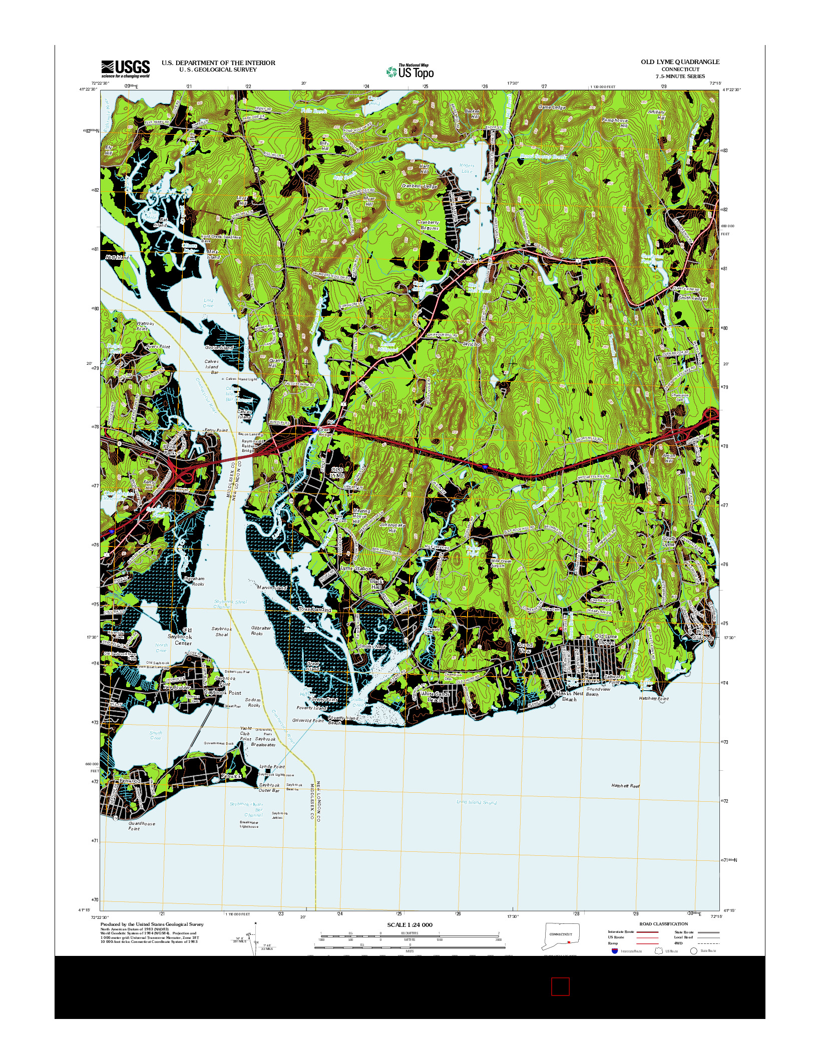USGS US TOPO 7.5-MINUTE MAP FOR OLD LYME, CT 2012