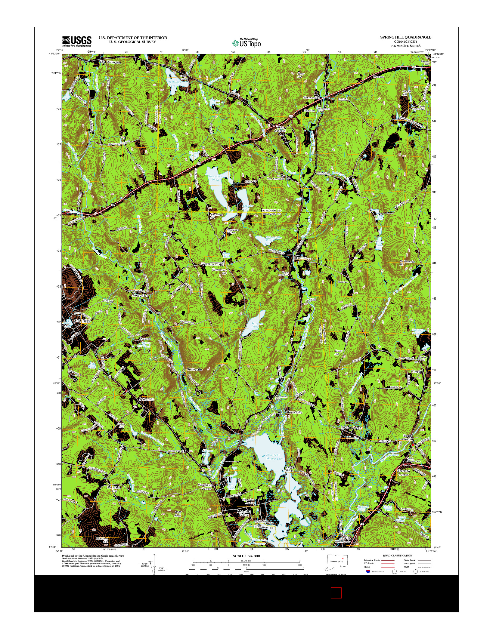 USGS US TOPO 7.5-MINUTE MAP FOR SPRING HILL, CT 2012