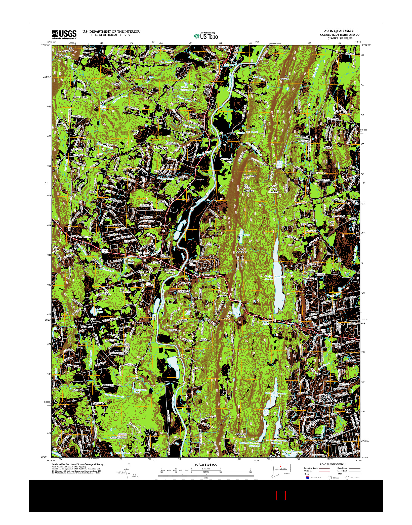 USGS US TOPO 7.5-MINUTE MAP FOR AVON, CT 2012