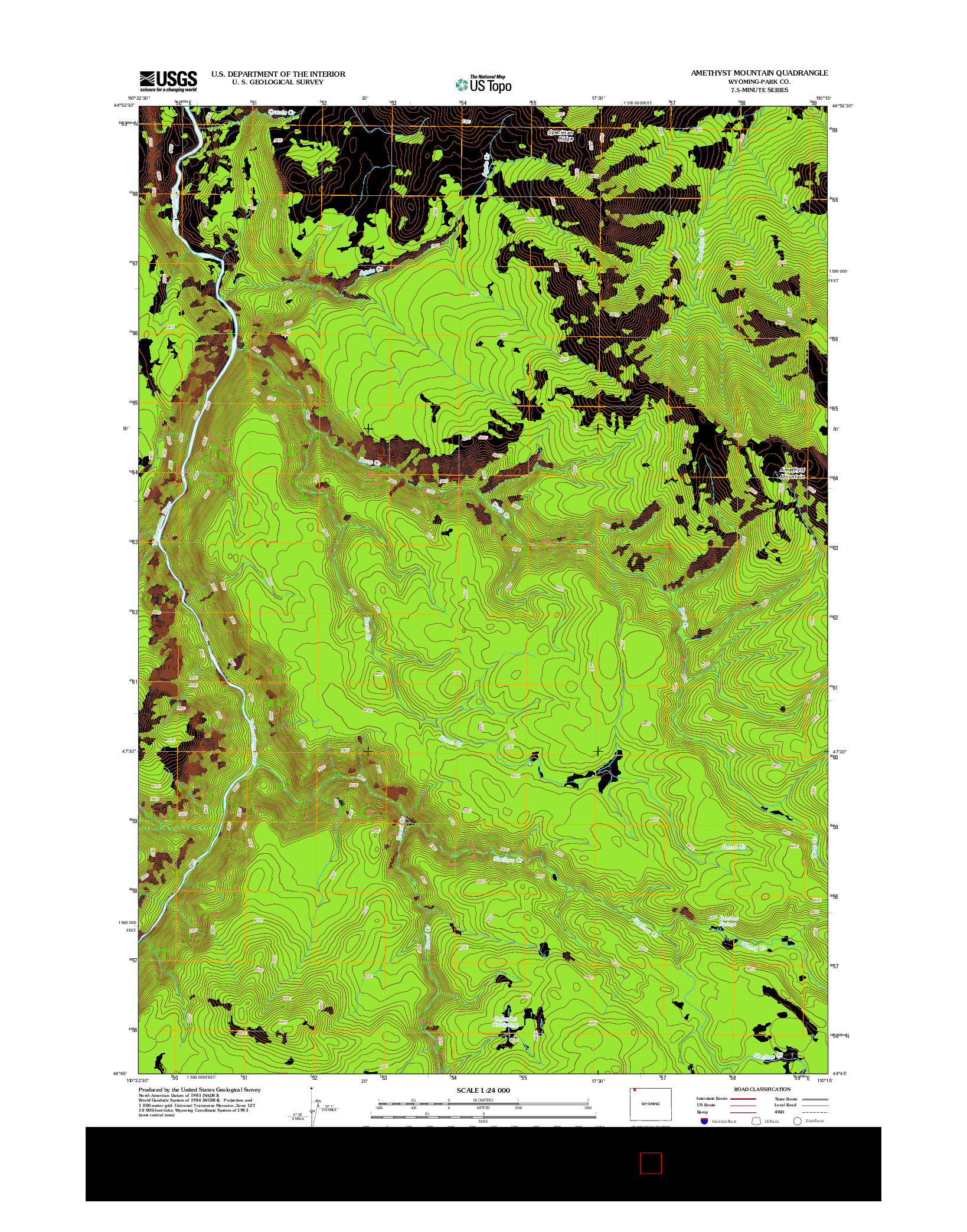 USGS US TOPO 7.5-MINUTE MAP FOR AMETHYST MOUNTAIN, WY 2012