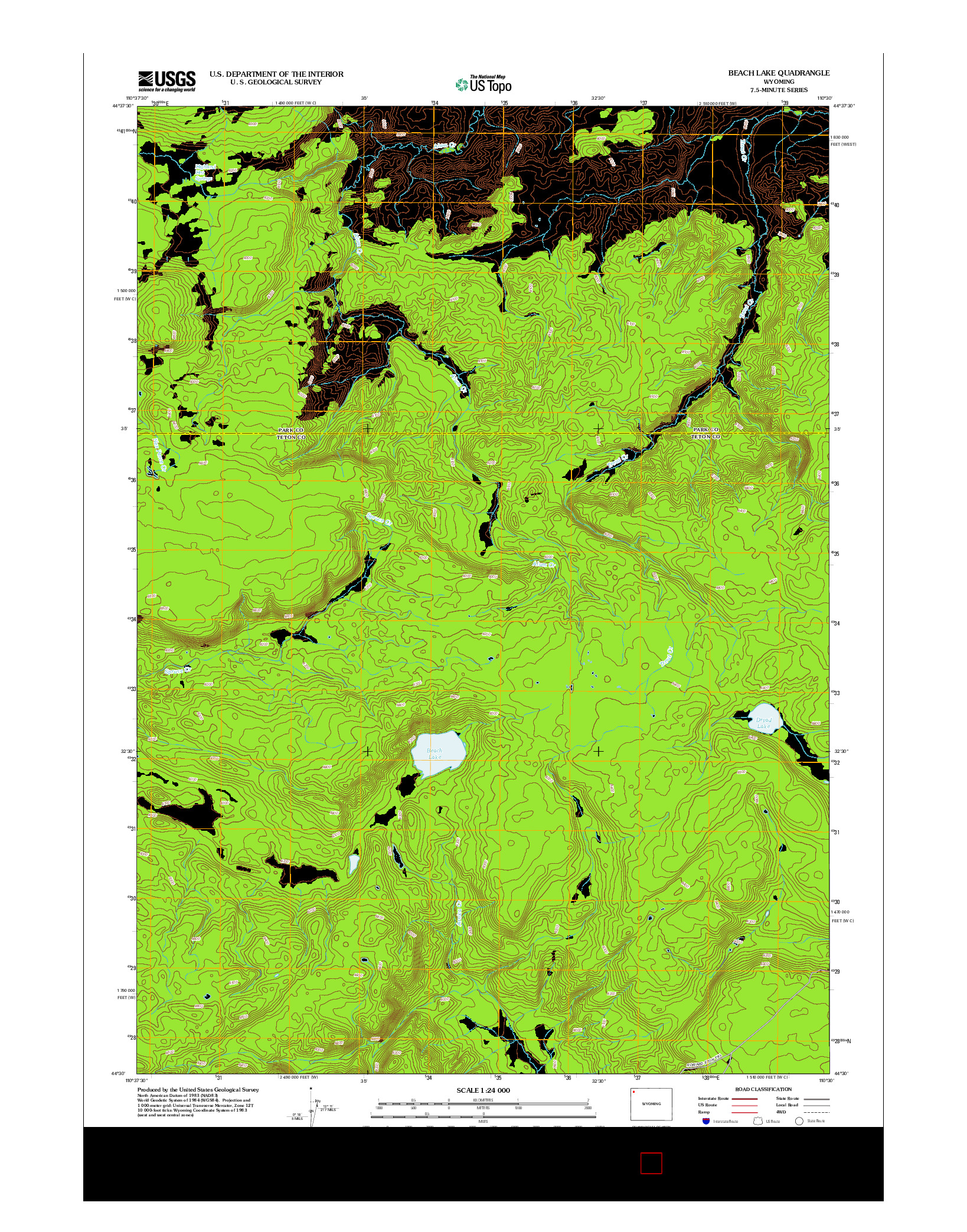 USGS US TOPO 7.5-MINUTE MAP FOR BEACH LAKE, WY 2012