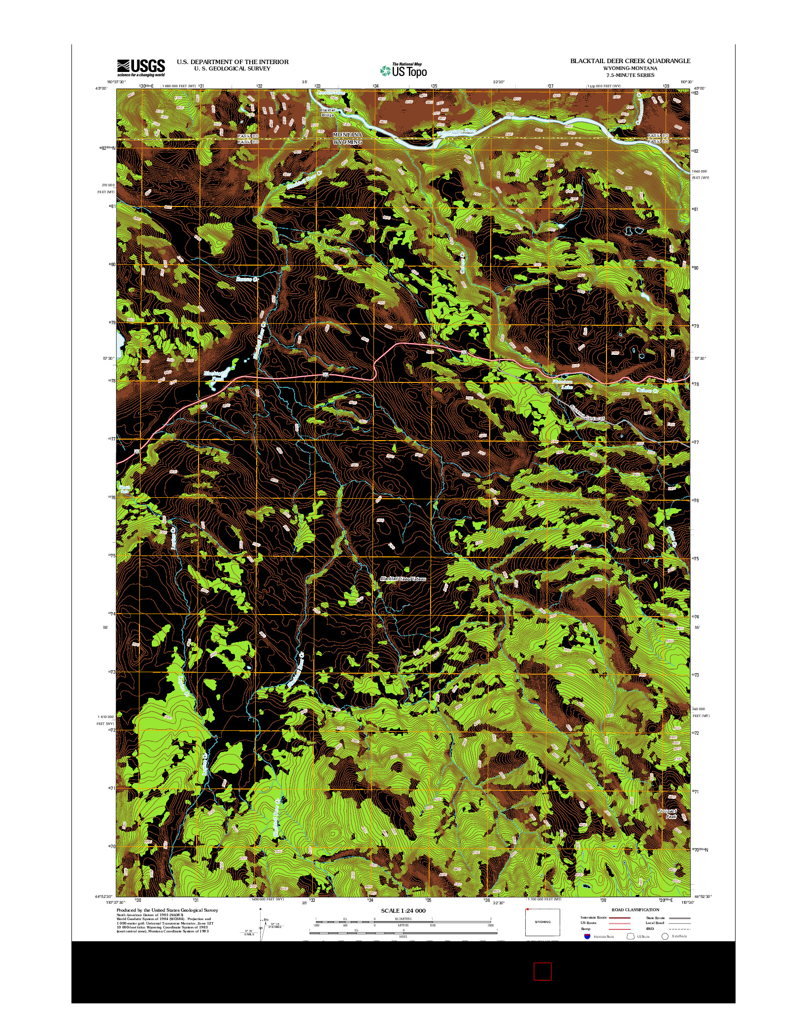 USGS US TOPO 7.5-MINUTE MAP FOR BLACKTAIL DEER CREEK, WY-MT 2012