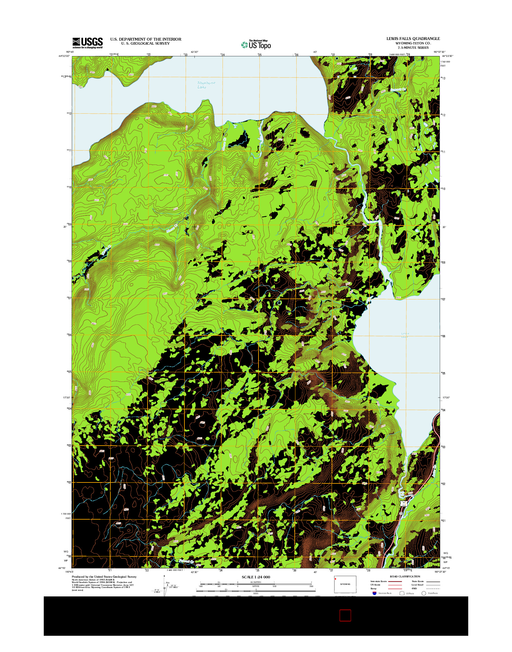 USGS US TOPO 7.5-MINUTE MAP FOR LEWIS FALLS, WY 2012
