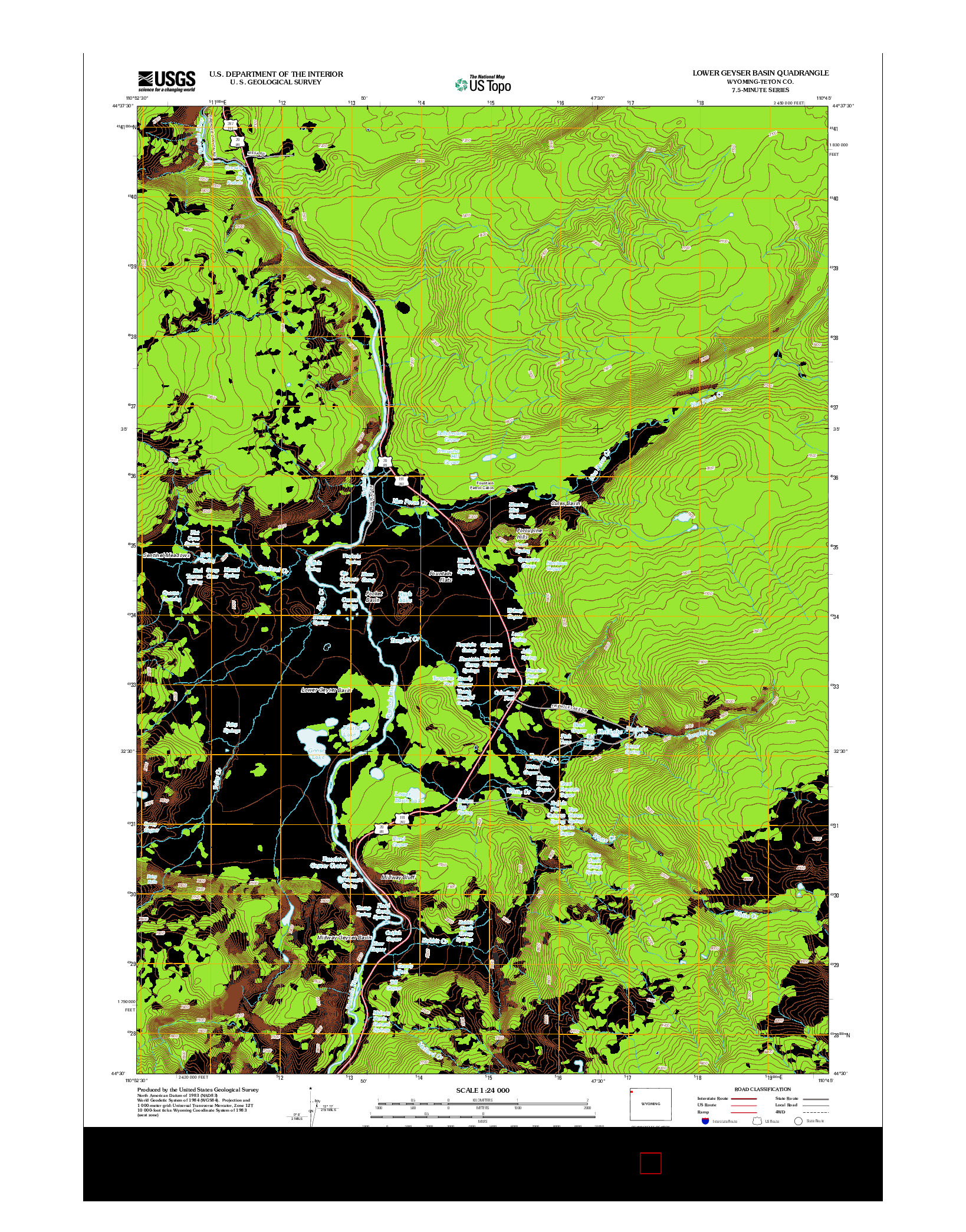 USGS US TOPO 7.5-MINUTE MAP FOR LOWER GEYSER BASIN, WY 2012