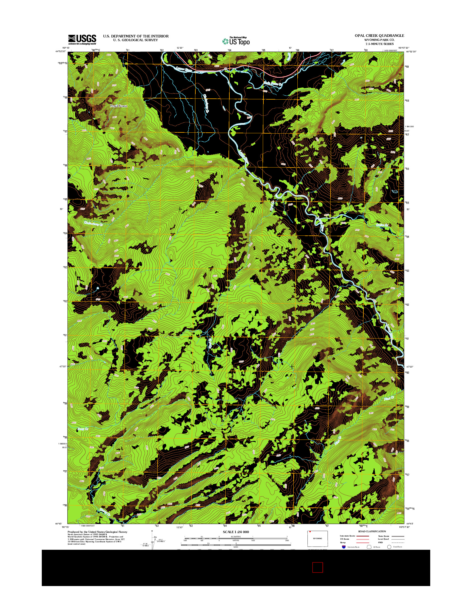 USGS US TOPO 7.5-MINUTE MAP FOR OPAL CREEK, WY 2012