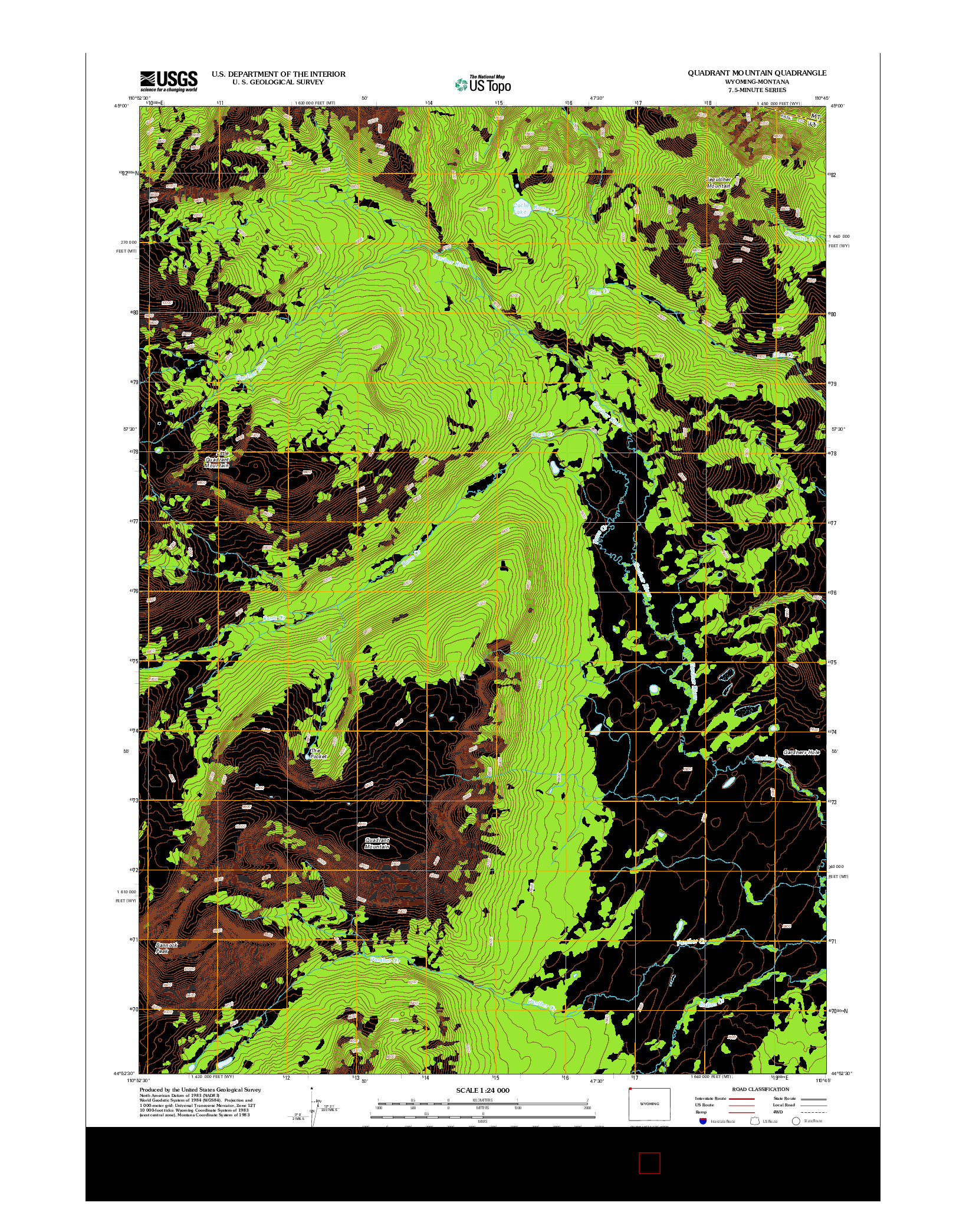 USGS US TOPO 7.5-MINUTE MAP FOR QUADRANT MOUNTAIN, WY-MT 2012