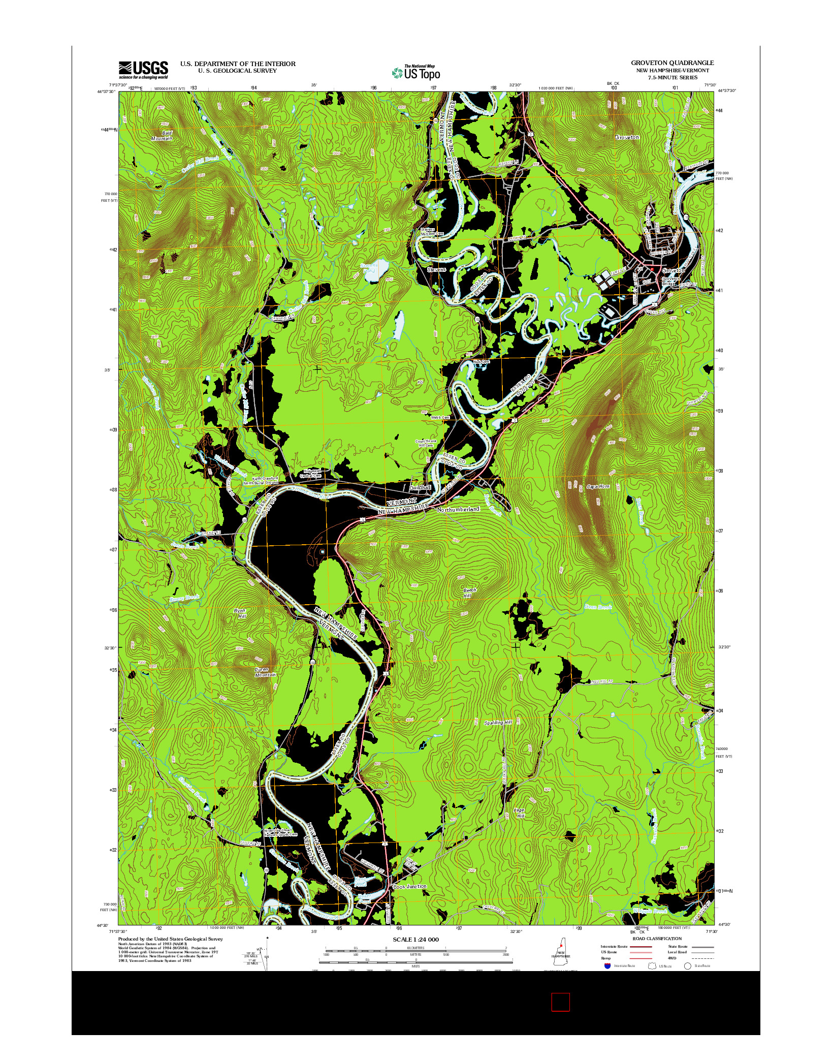 USGS US TOPO 7.5-MINUTE MAP FOR GROVETON, NH-VT 2012