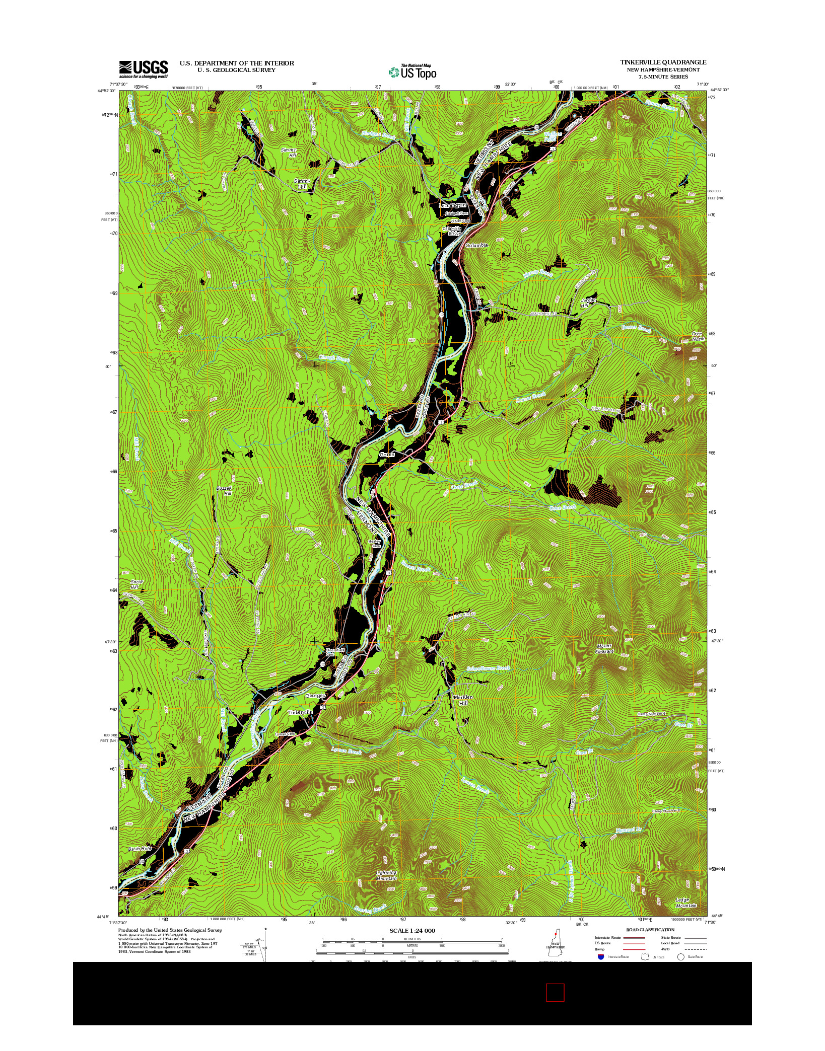 USGS US TOPO 7.5-MINUTE MAP FOR TINKERVILLE, NH-VT 2012