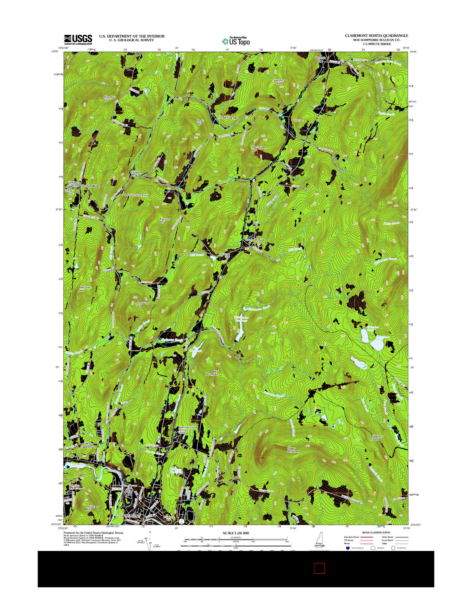 USGS US TOPO 7.5-MINUTE MAP FOR CLAREMONT NORTH, NH 2012