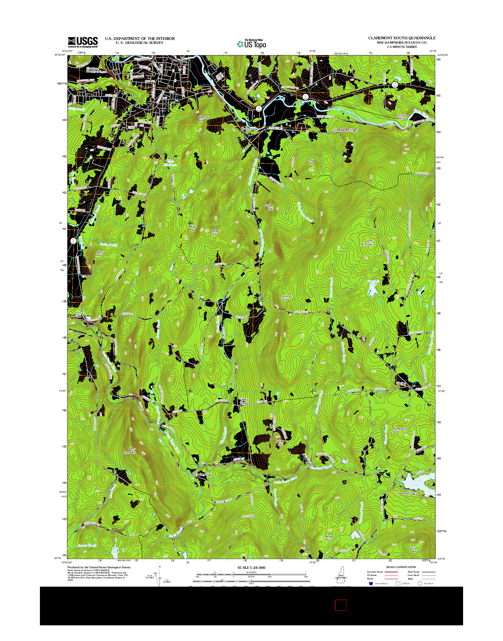 USGS US TOPO 7.5-MINUTE MAP FOR CLAREMONT SOUTH, NH 2012