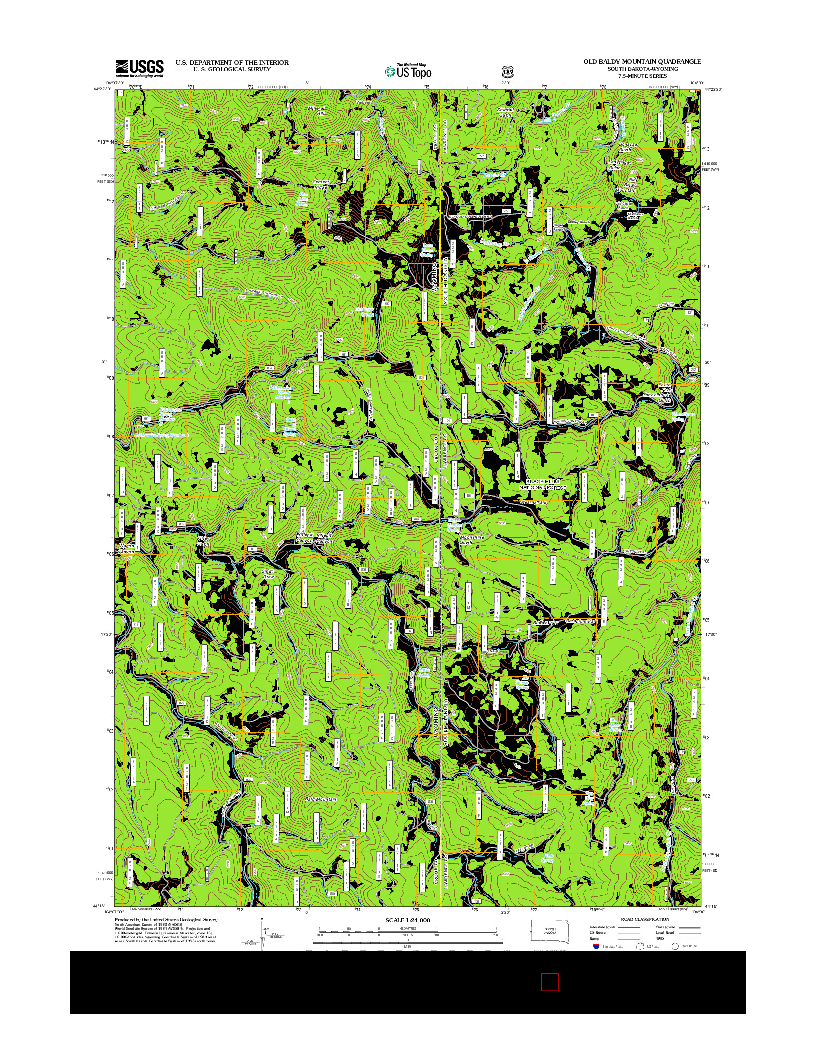 USGS US TOPO 7.5-MINUTE MAP FOR OLD BALDY MOUNTAIN, SD-WY 2012