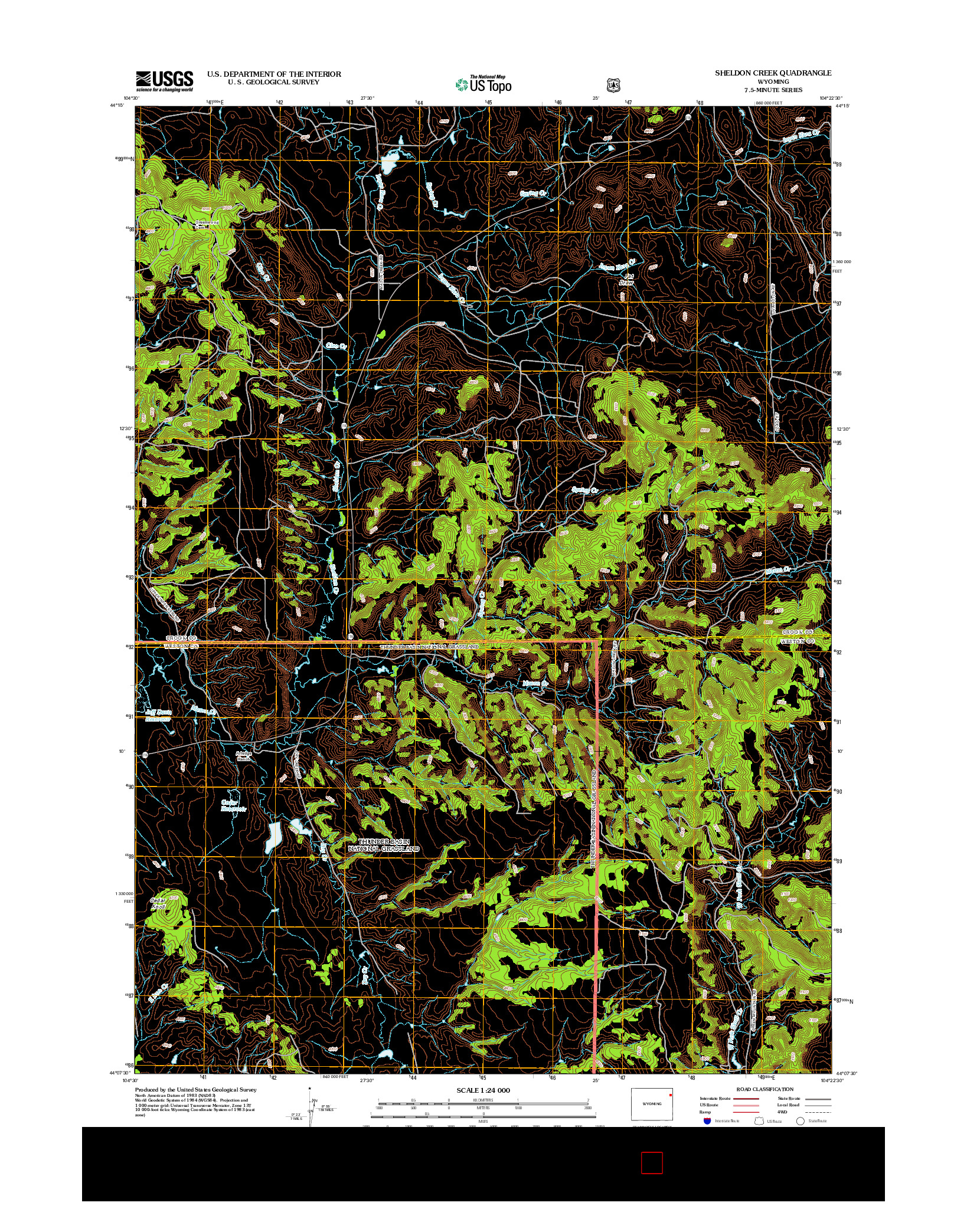 USGS US TOPO 7.5-MINUTE MAP FOR SHELDON CREEK, WY 2012
