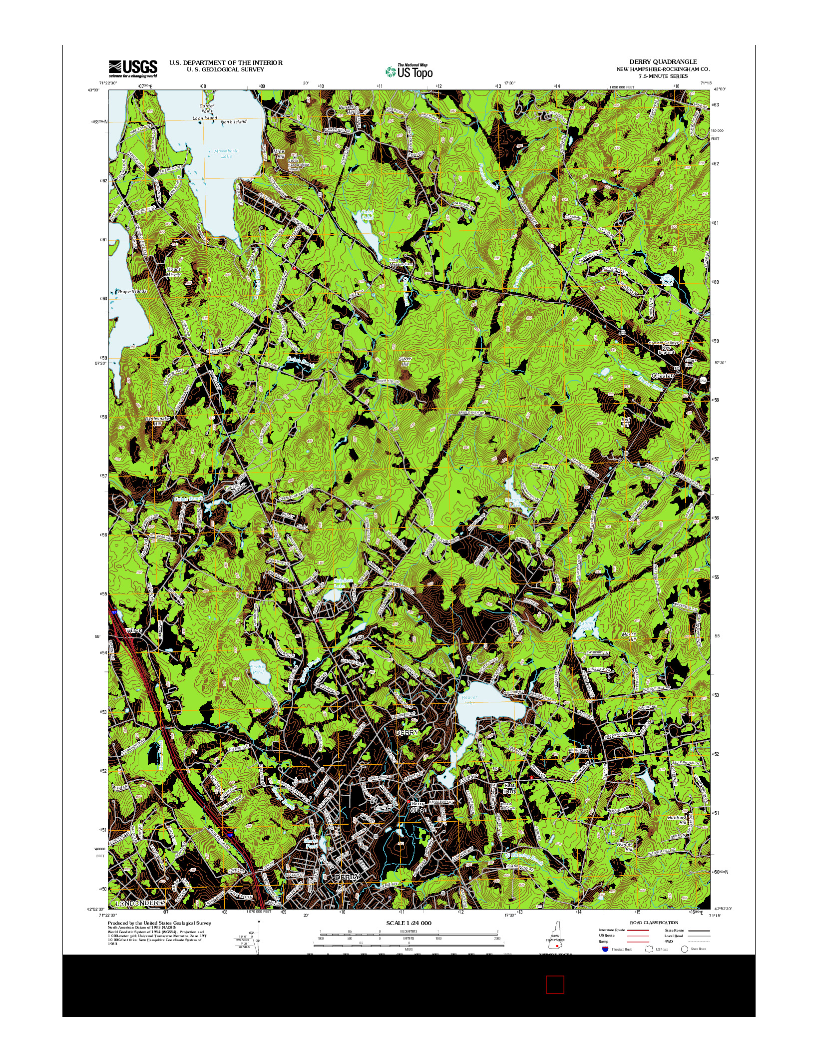 USGS US TOPO 7.5-MINUTE MAP FOR DERRY, NH 2012